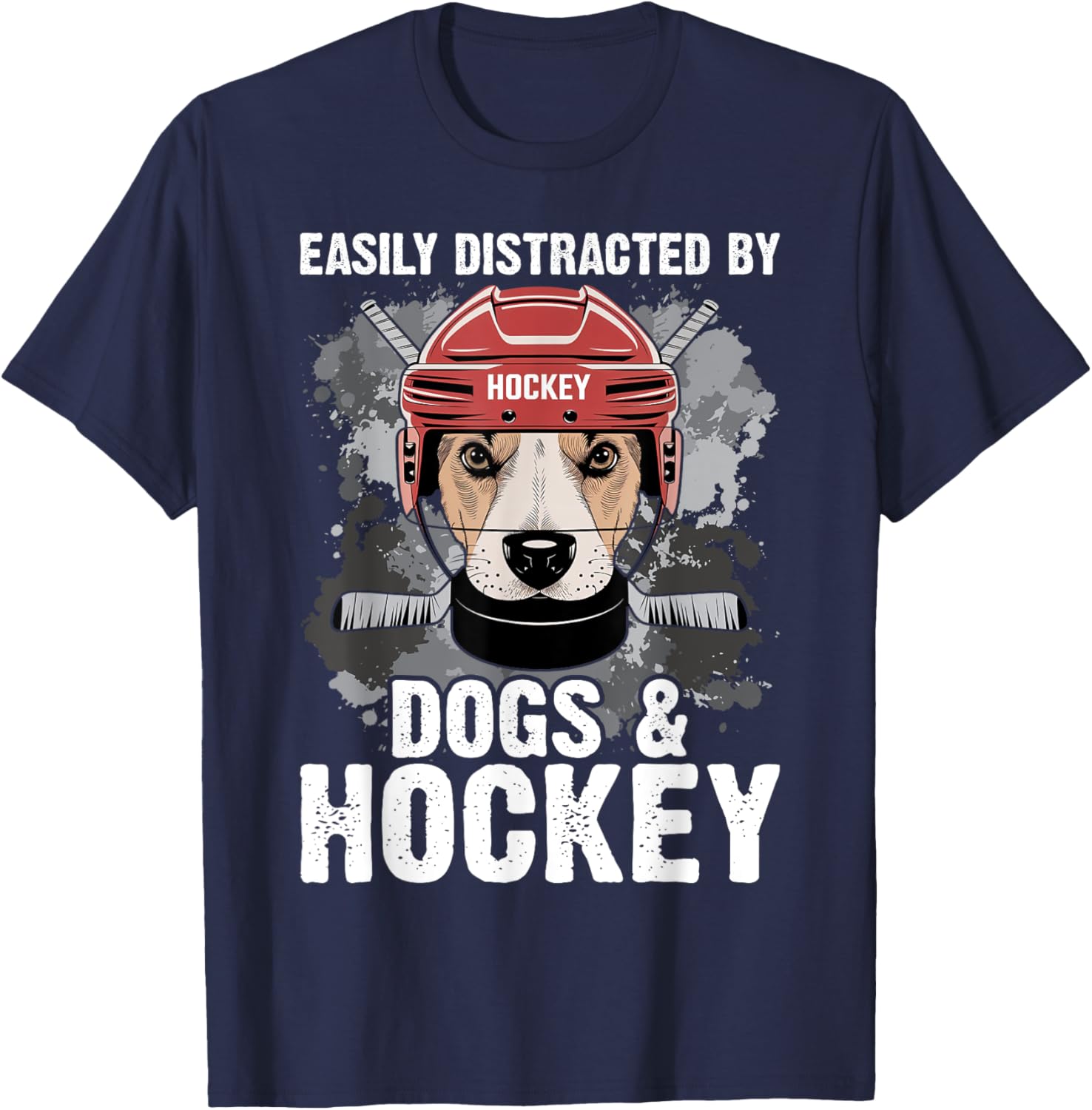 Funny Easily Distracted by Dogs and Hockey T-Shirt for All Ages - 10