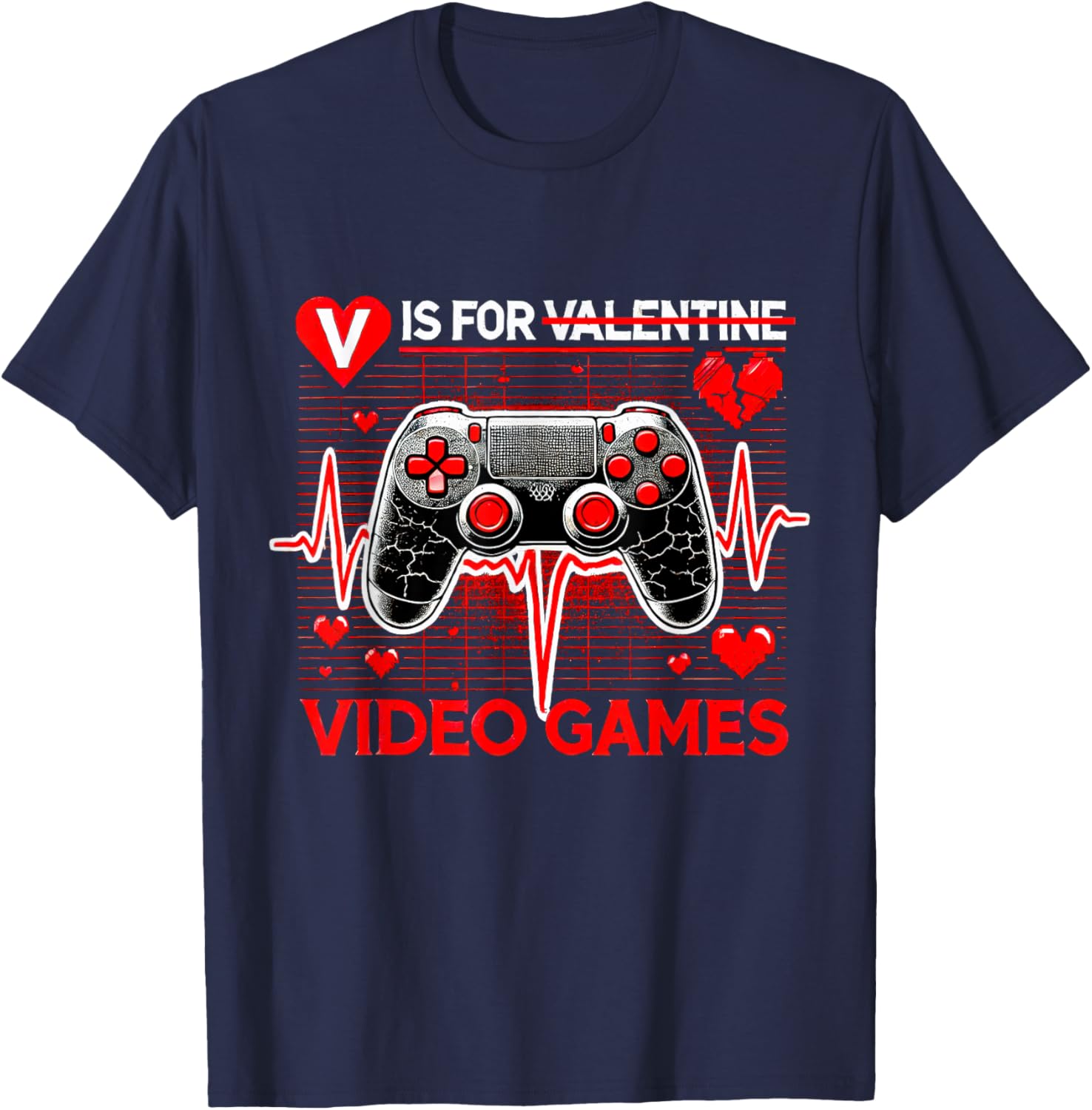 V Is For Video Games Heartbeat Valentine's Day T-Shirt for Gamers - 18