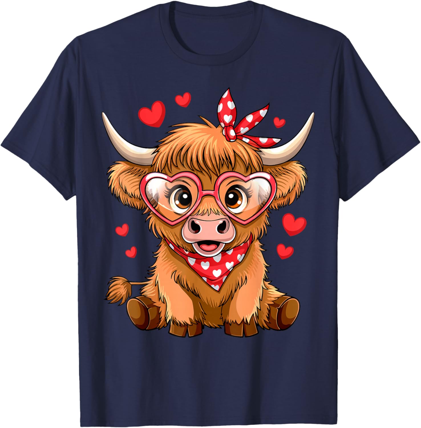 Funny Highland Cow Valentine's Day T-Shirt with Heart Design for Women - 24