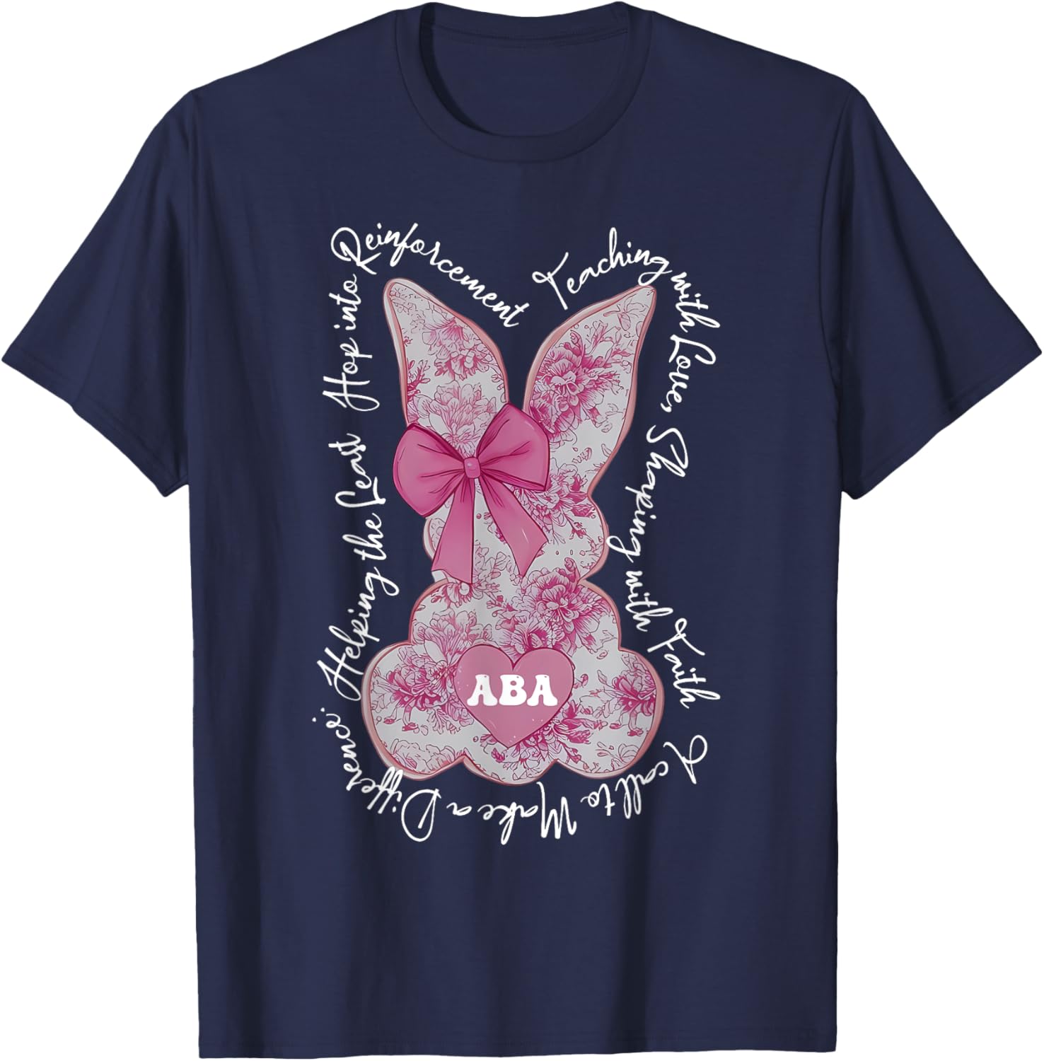 Coquette Pink Floral Bunny Easter T-Shirt for ABA Therapists and RBTs - 18