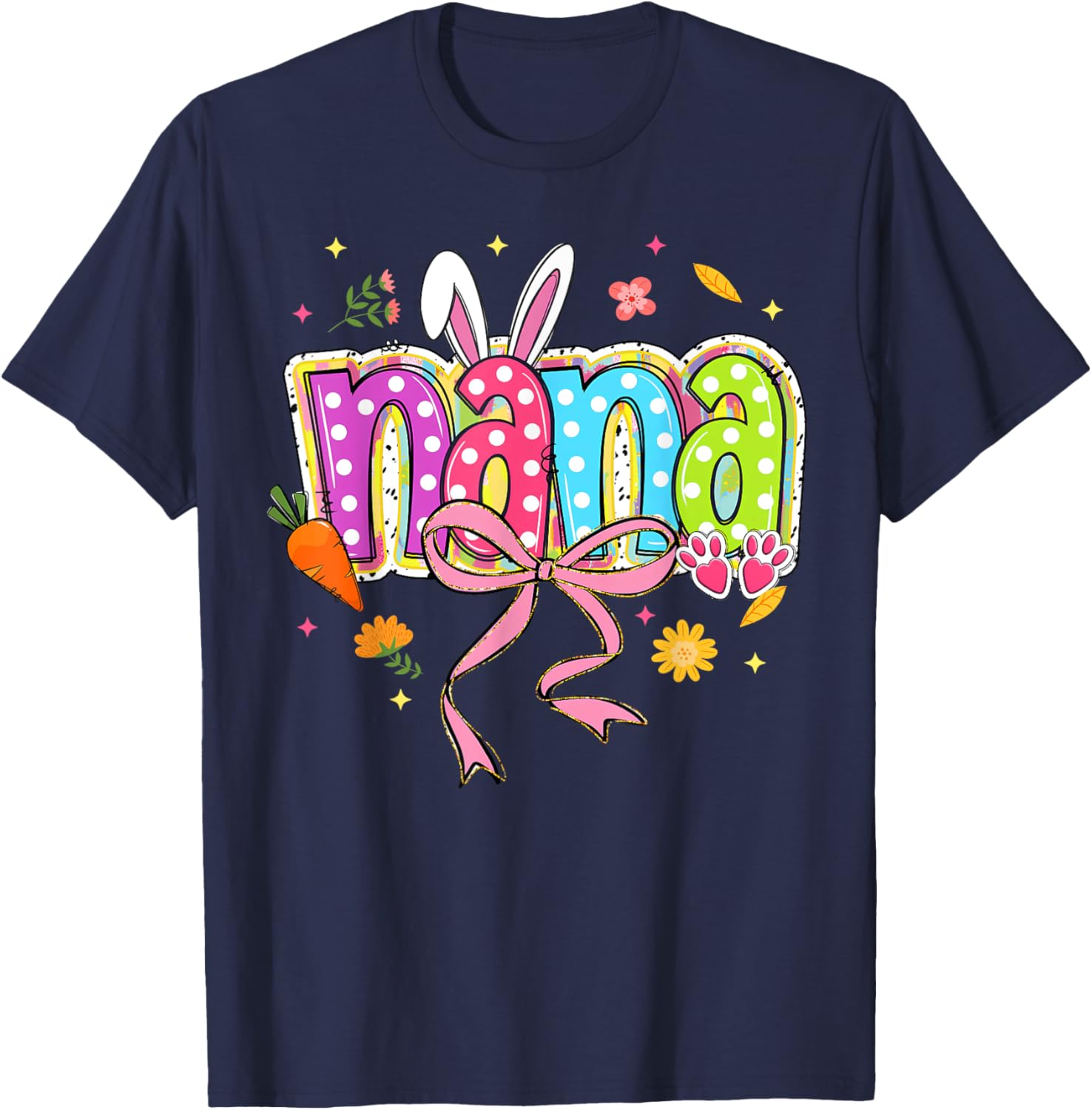 Coquette Bow Nana Bunny Easter T-Shirt for Grandma with Boho Florals - 8