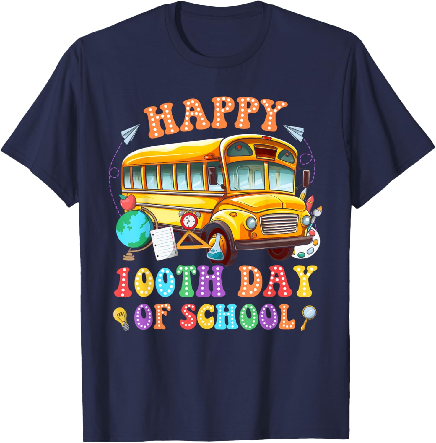 Happy 100th Day School Bus Driver Kids T-Shirt Fun School Celebration - 3