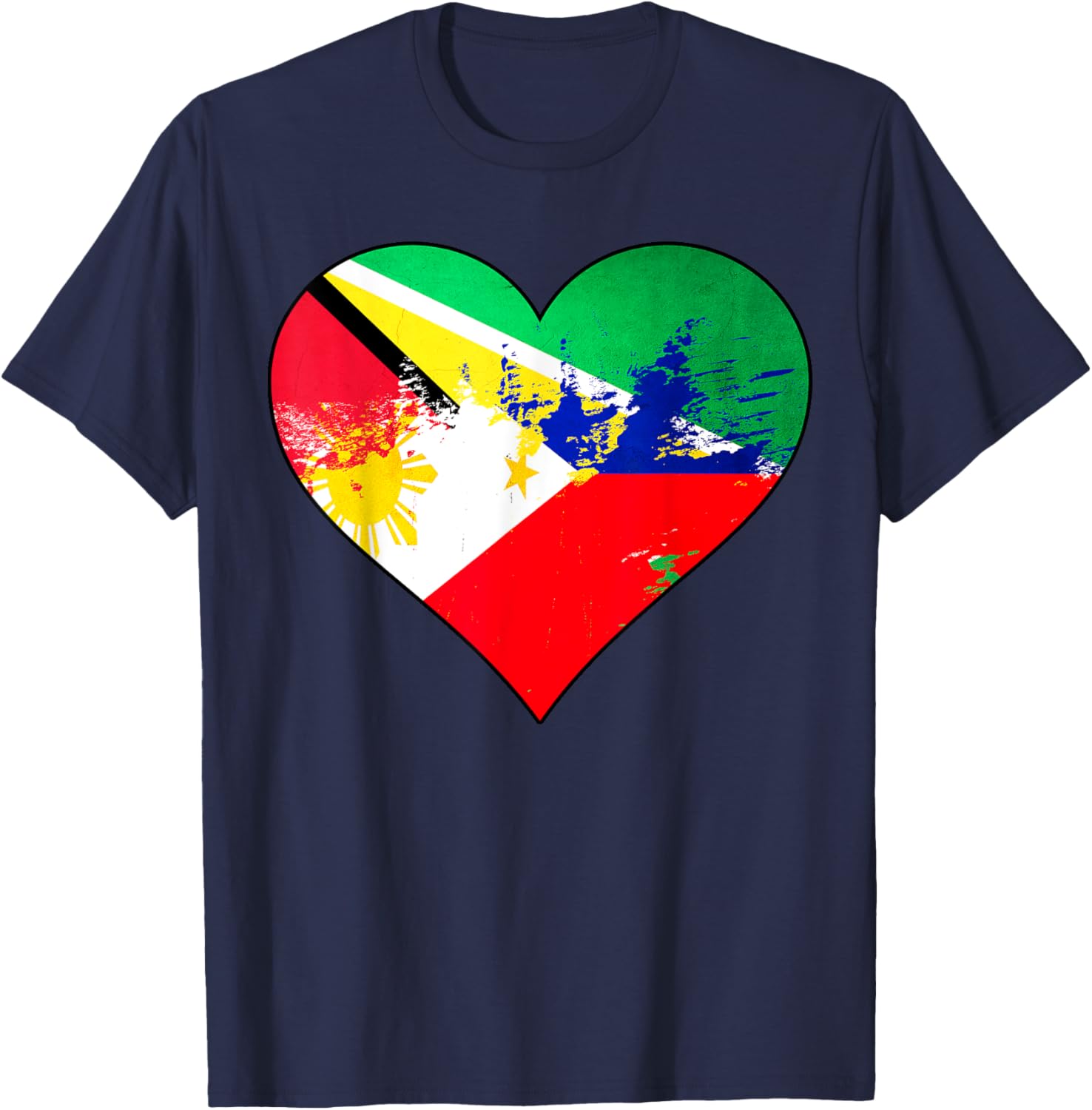 Guyanese and Filipino Heart Heritage Flag T-Shirt for Pride and Comfort - 4