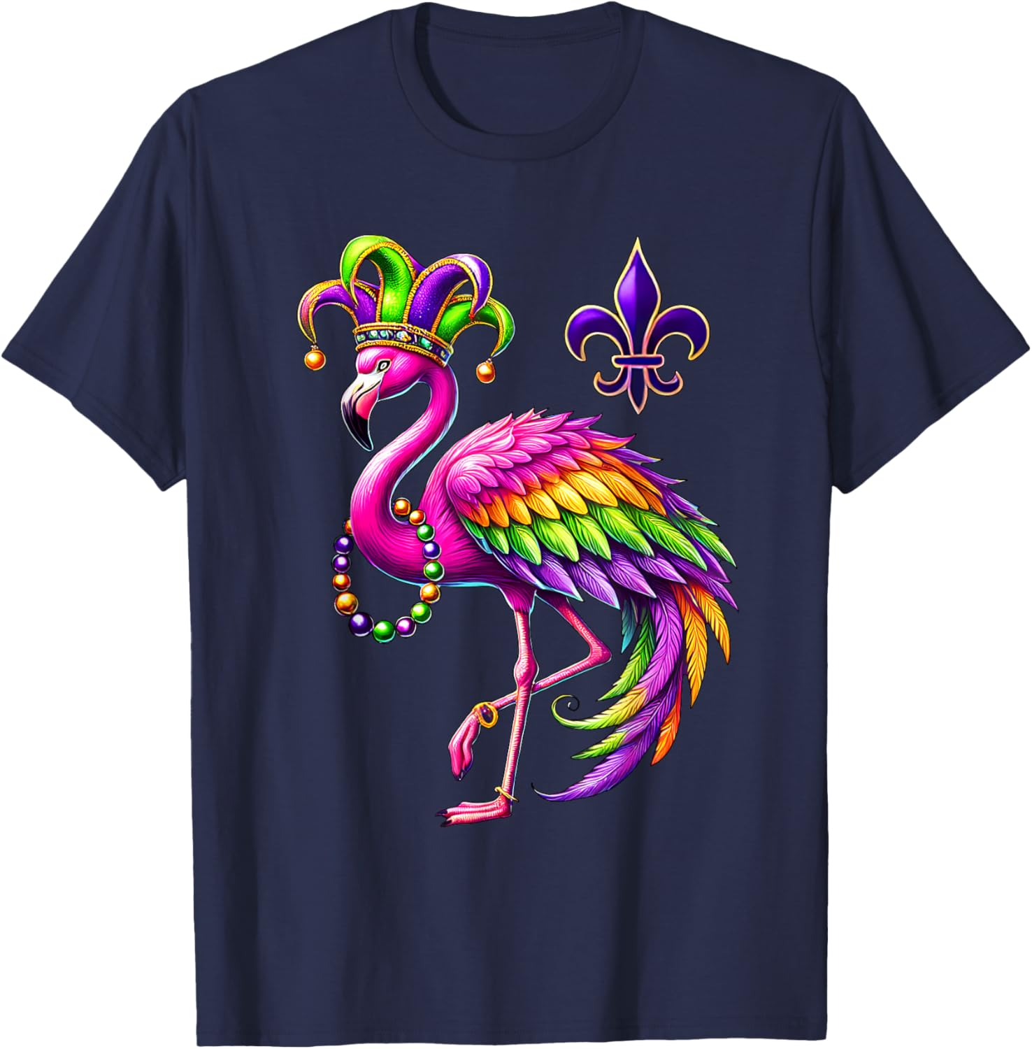 Jester Pink Flamingo Mardi Gras T-Shirt Fun Carnival Animal Shirt - 4