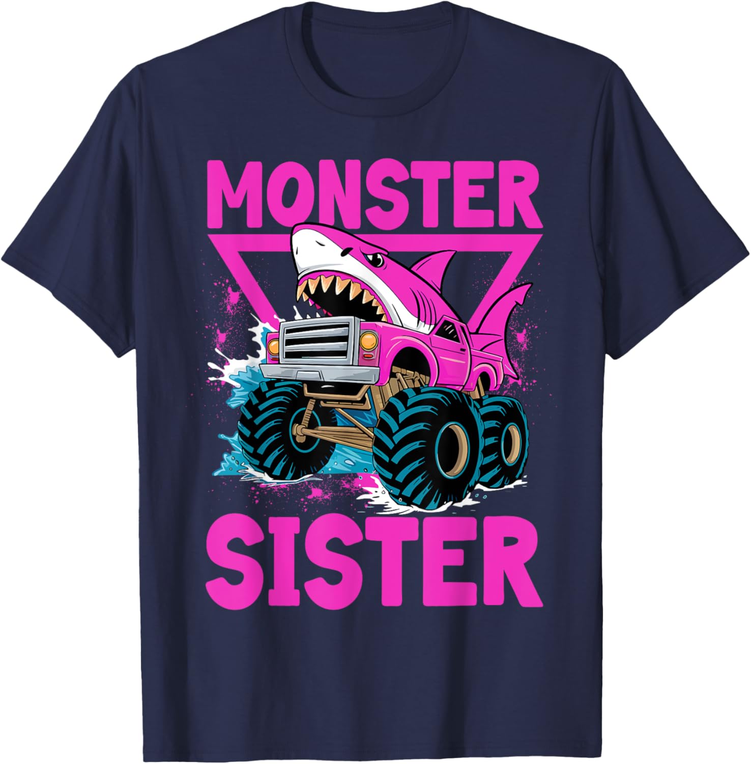 Pink Shark Monster Truck T-Shirt for Girls - Fun Sister Jam Shirt - 16