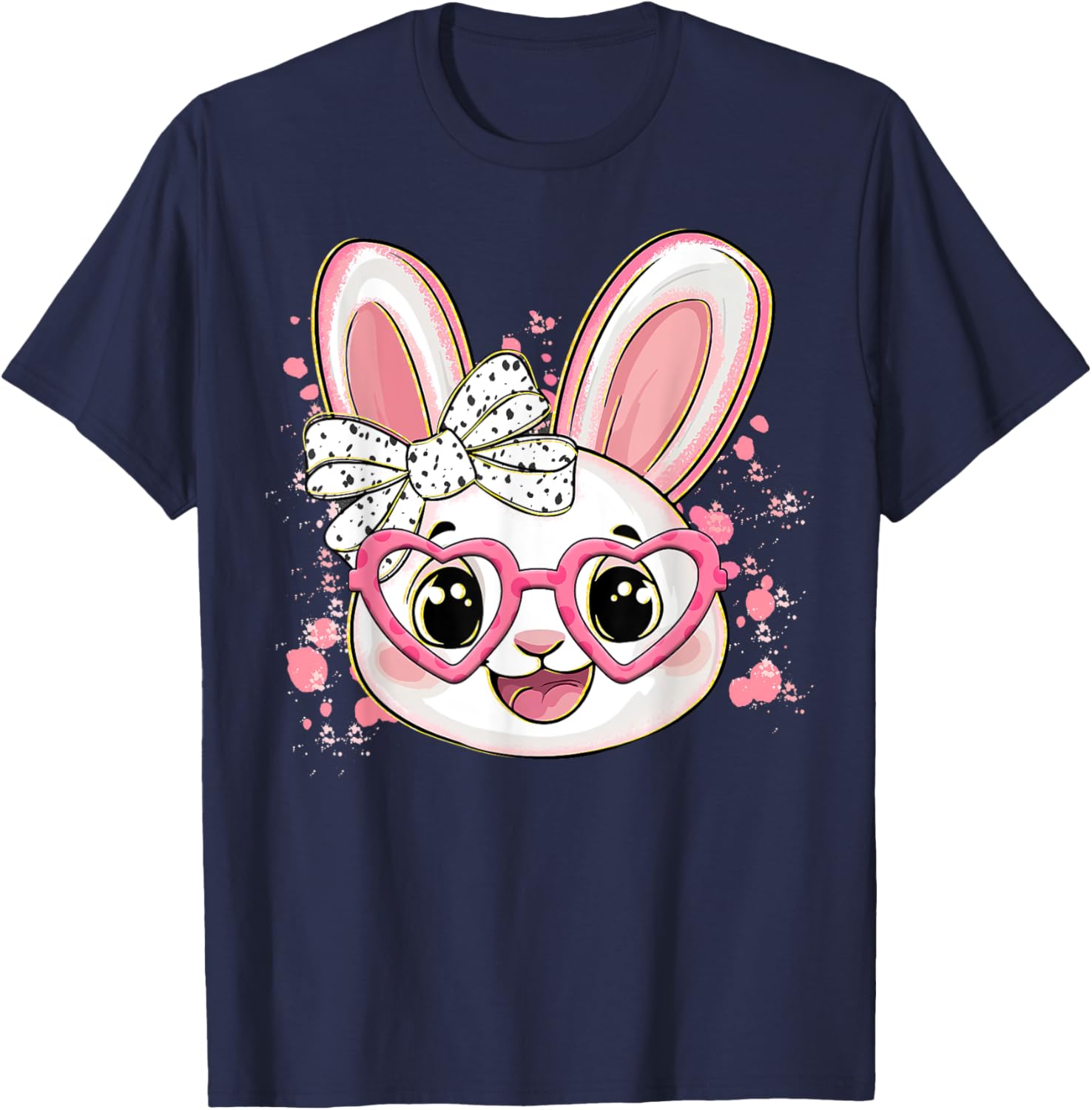 Happy Easter Bow Bunny Glasses T-Shirt for Women and Girls - 10