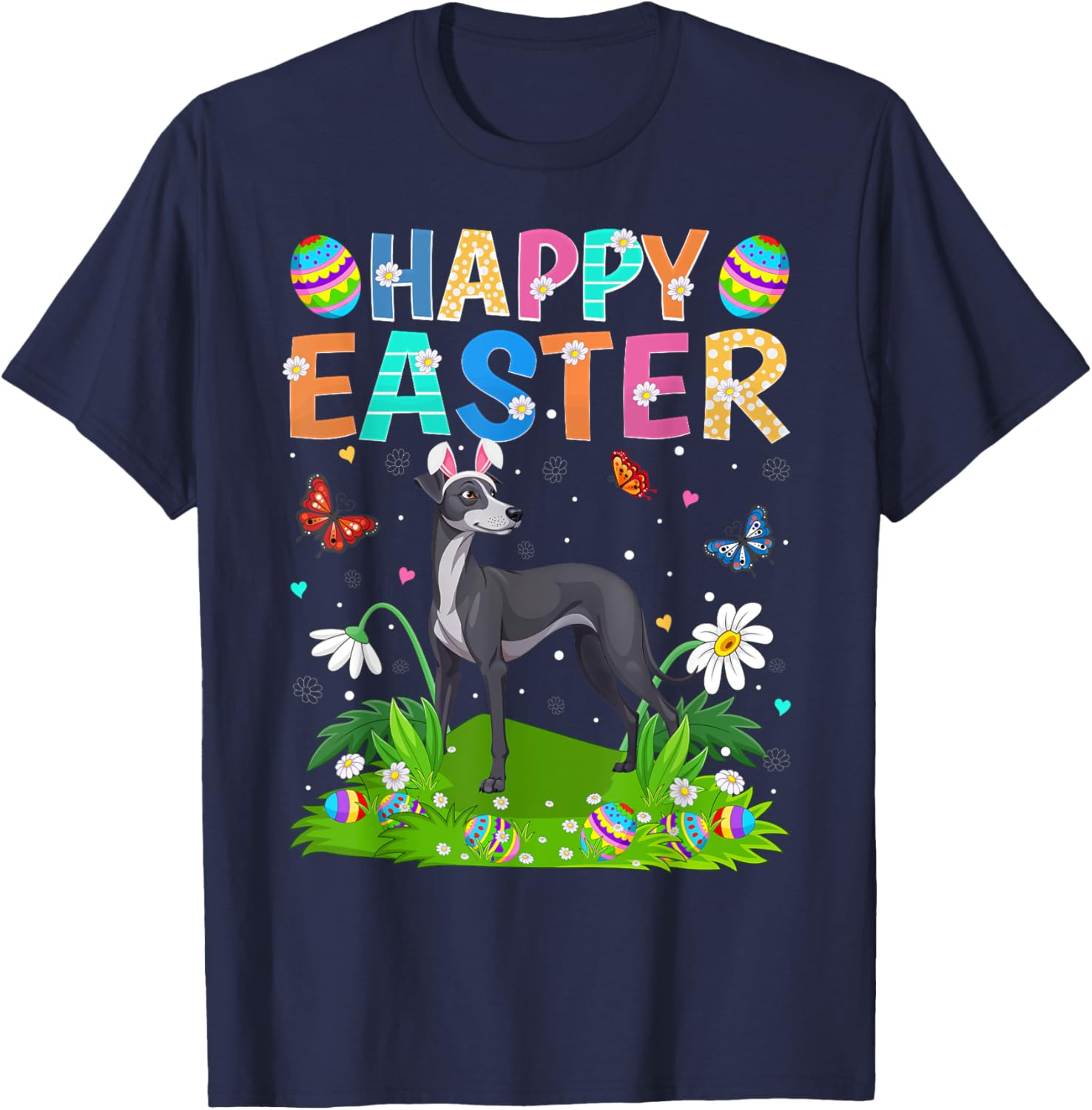 Greyhound Easter Egg Hunt T-Shirt with Bunny Ears for Dog Lovers - 5