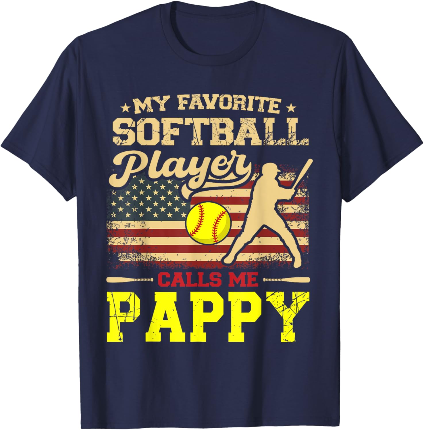 My Favorite Softball Player Calls Me Pappy US Flag T-Shirt for Fans - 5