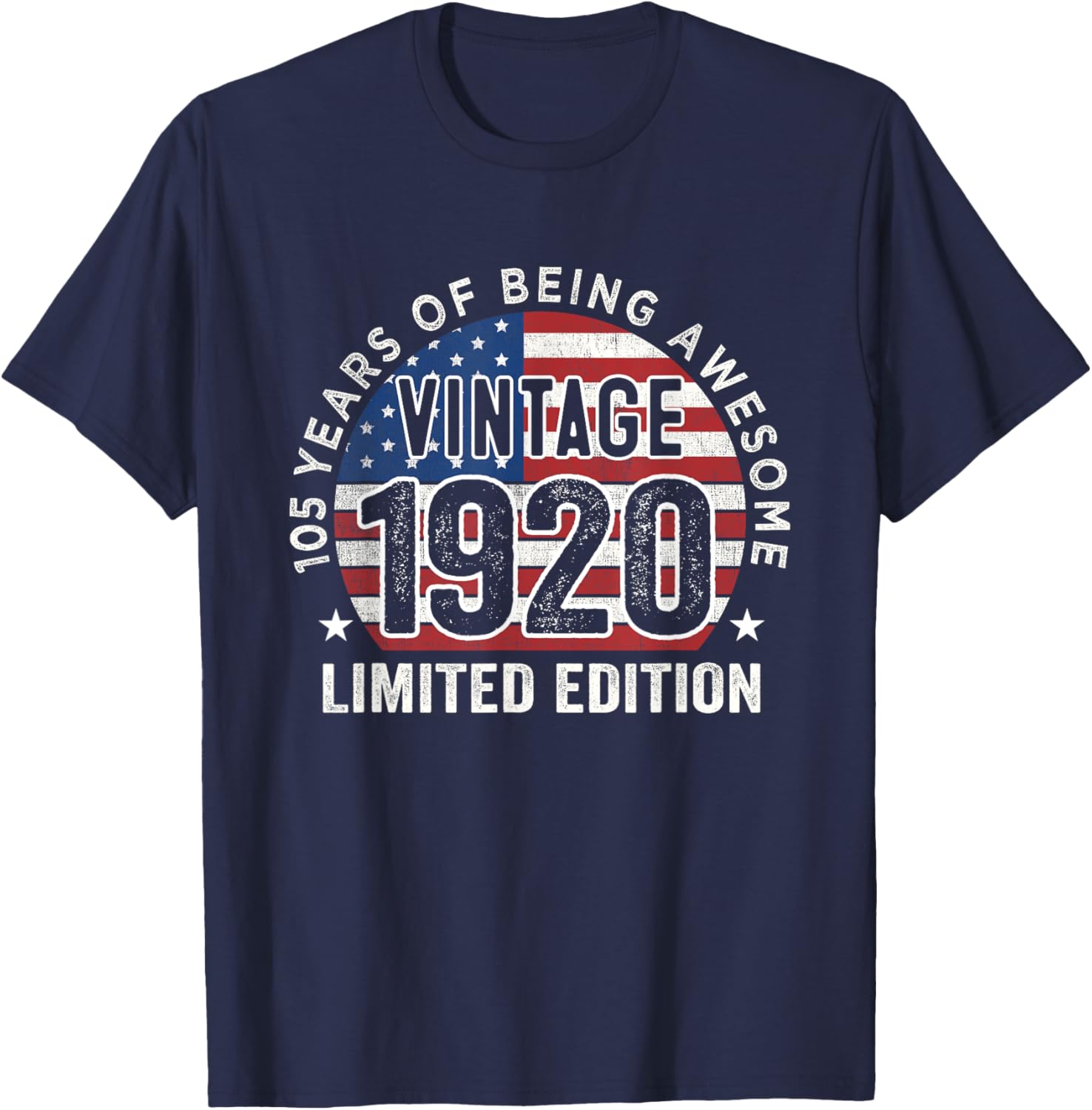 Vintage 1920 105th Birthday Gift T-Shirt for Men with USA Flag Design - 1