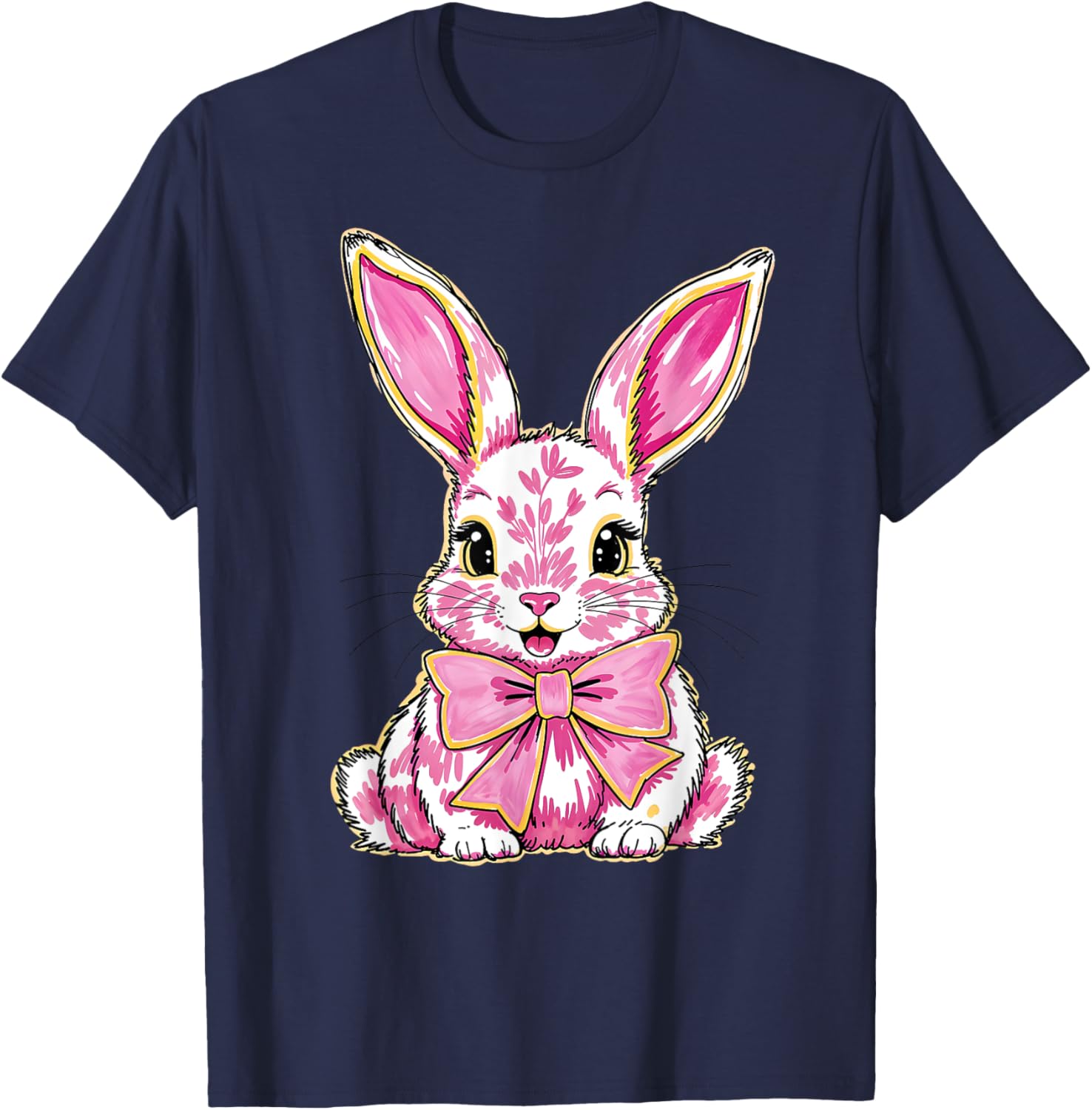 Adorable Pink Coquette Bow Happy Easter Bunny T-Shirt for Women & Teens - 6