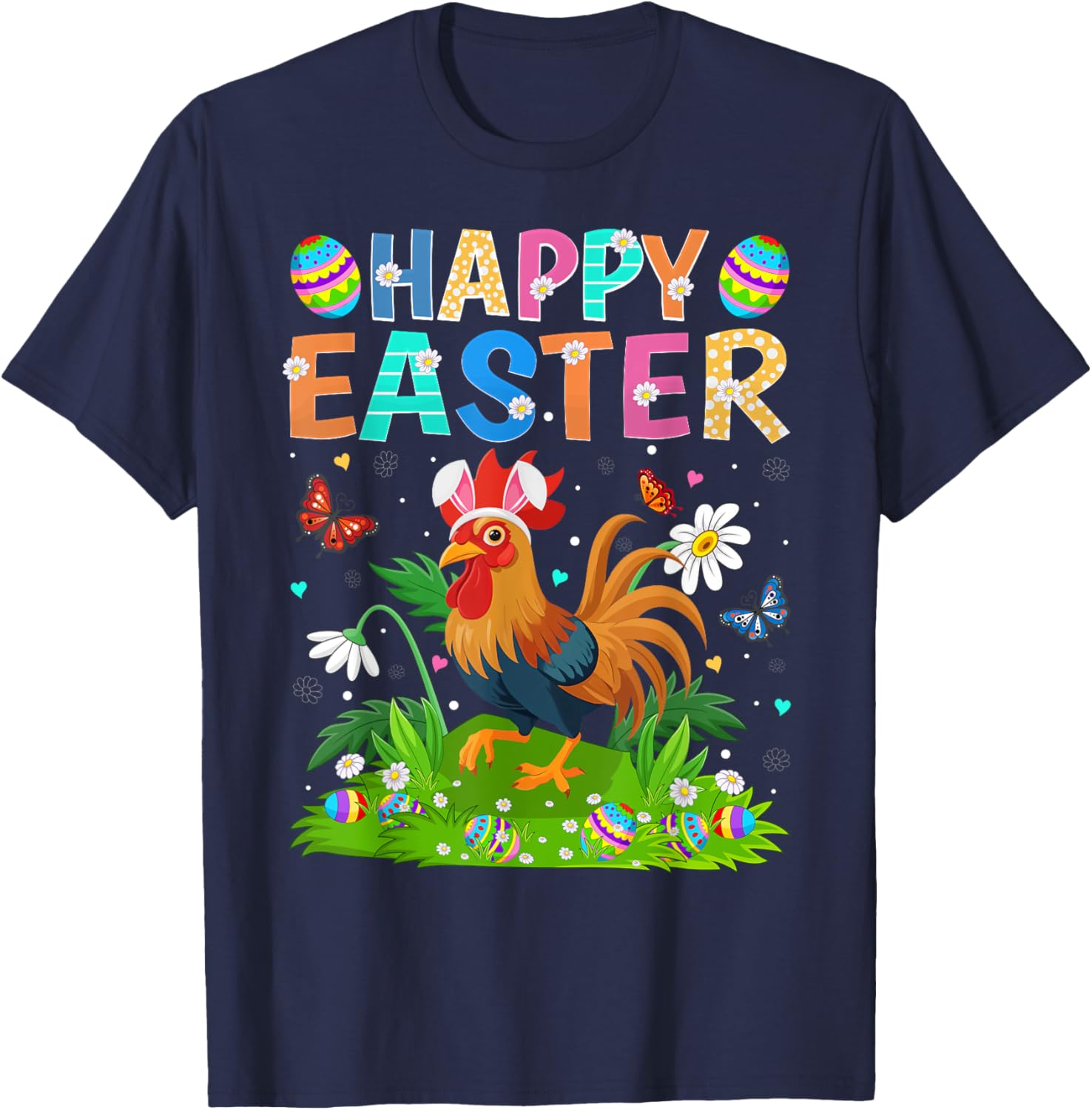Rooster Happy Easter Egg Hunt Bunny Ear T-Shirt for Easter Sunday Fun - 12