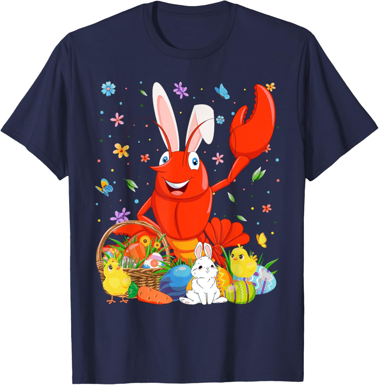 Cute Crawfish Bunny Ears Easter Eggs Basket T-Shirt for Happy Easter Day - 29