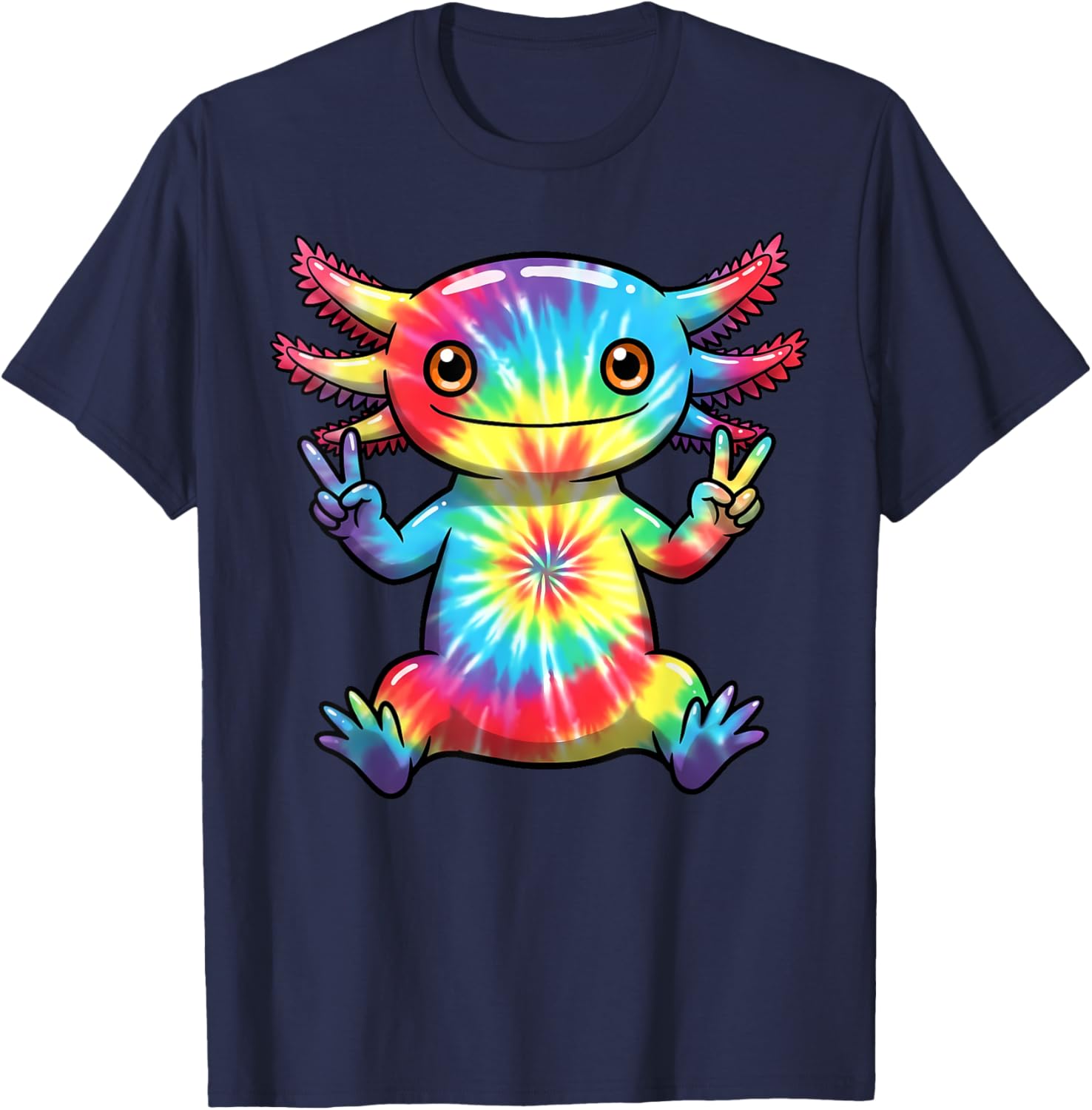 Cute Axolotl Peace Sign Tie-Dye T-Shirt for Colorful Hippie Vibes - 16