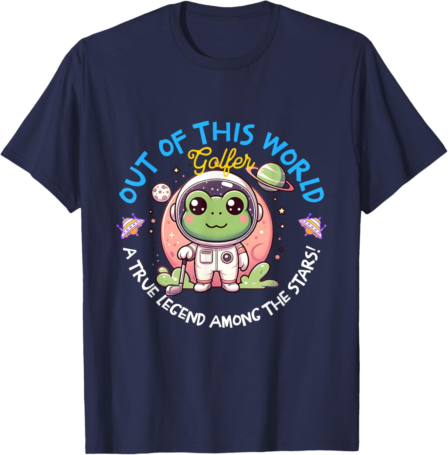 Out Of This World Golfer Frog Astronaut T-Shirt for Fun Golf Lovers - 5