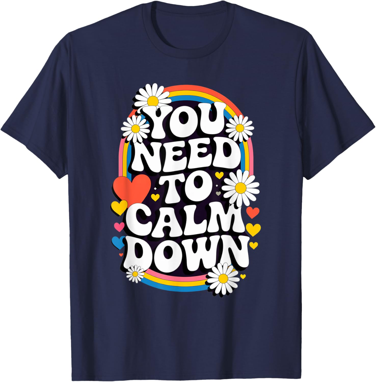 Groovy Rainbow Daisy T-Shirt for Calm Vibes and Fun Gifts - 17