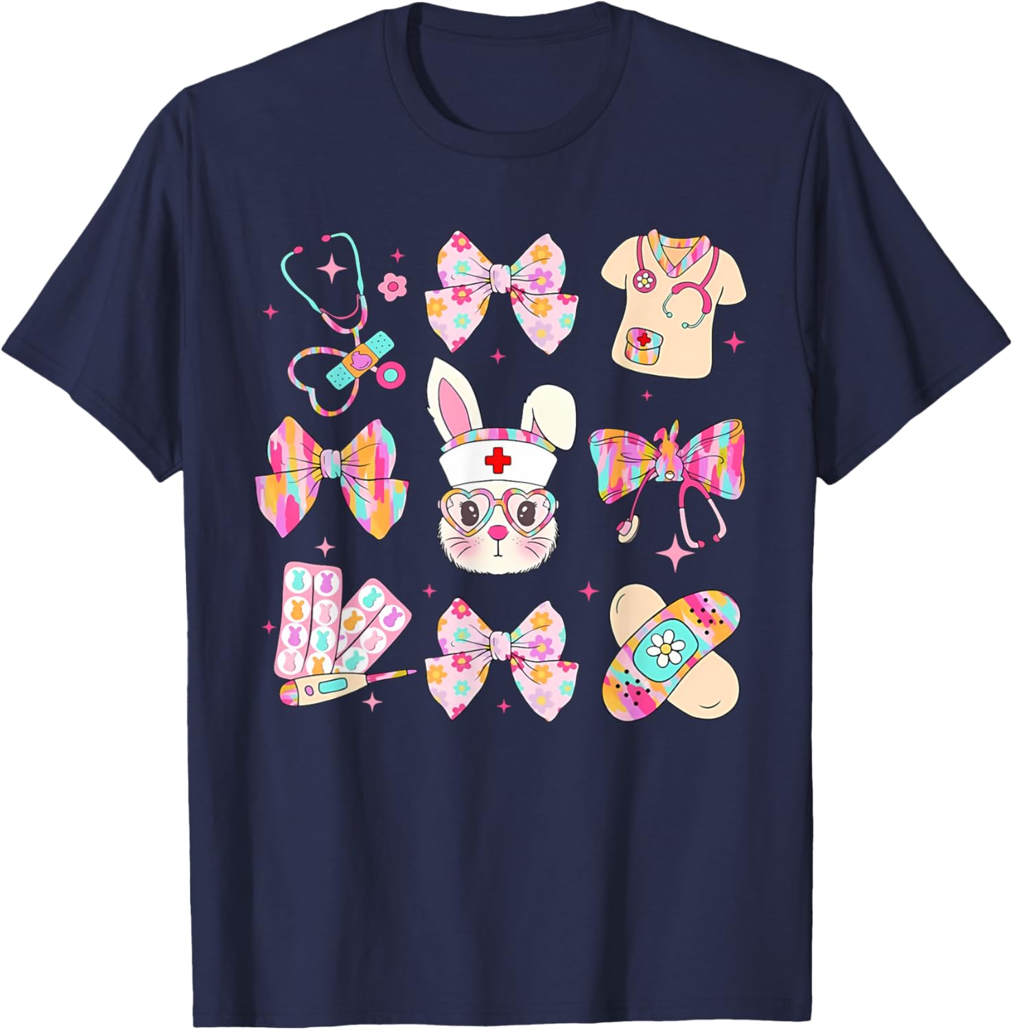 Easter Bunny T-Shirt for Nurses with Coquette Bow - Happy Easter Style - 25