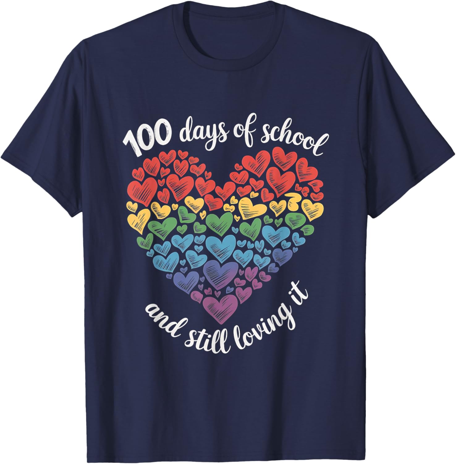 100th Day of School Rainbow Hearts T-Shirt for Kids and Teachers - 14