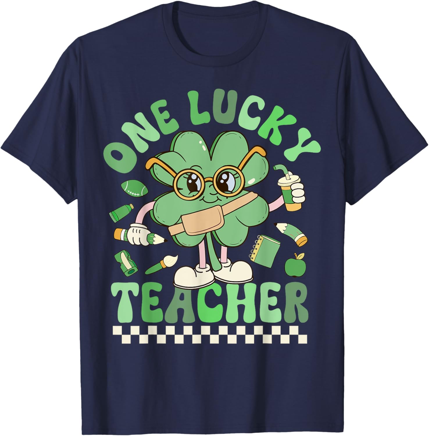 One Lucky Teacher Groovy Shamrock St Patricks Day T-Shirt for Fun Celebrations - 7