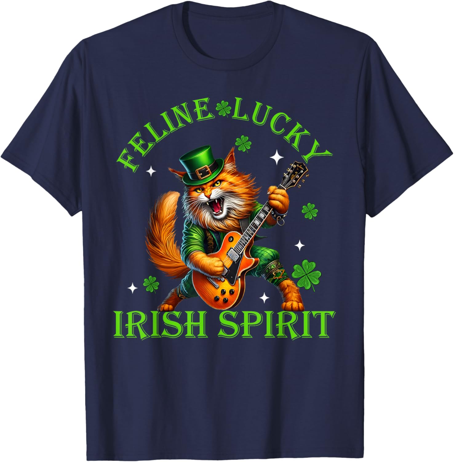 Feline Lucky St. Patrick's Day Cat Rocker T-Shirt for Men, Women, Kids - 16