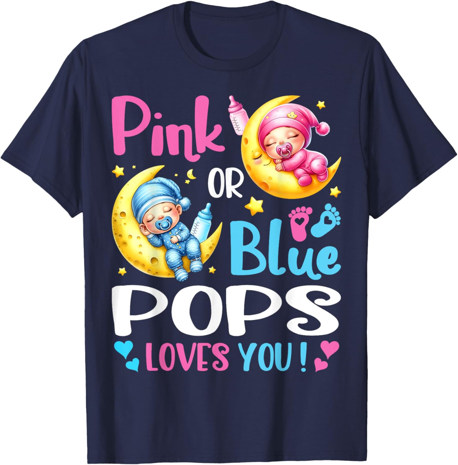Gender Reveal T-Shirt for Kids in Pink or Blue with Pops Loves You Design - 3