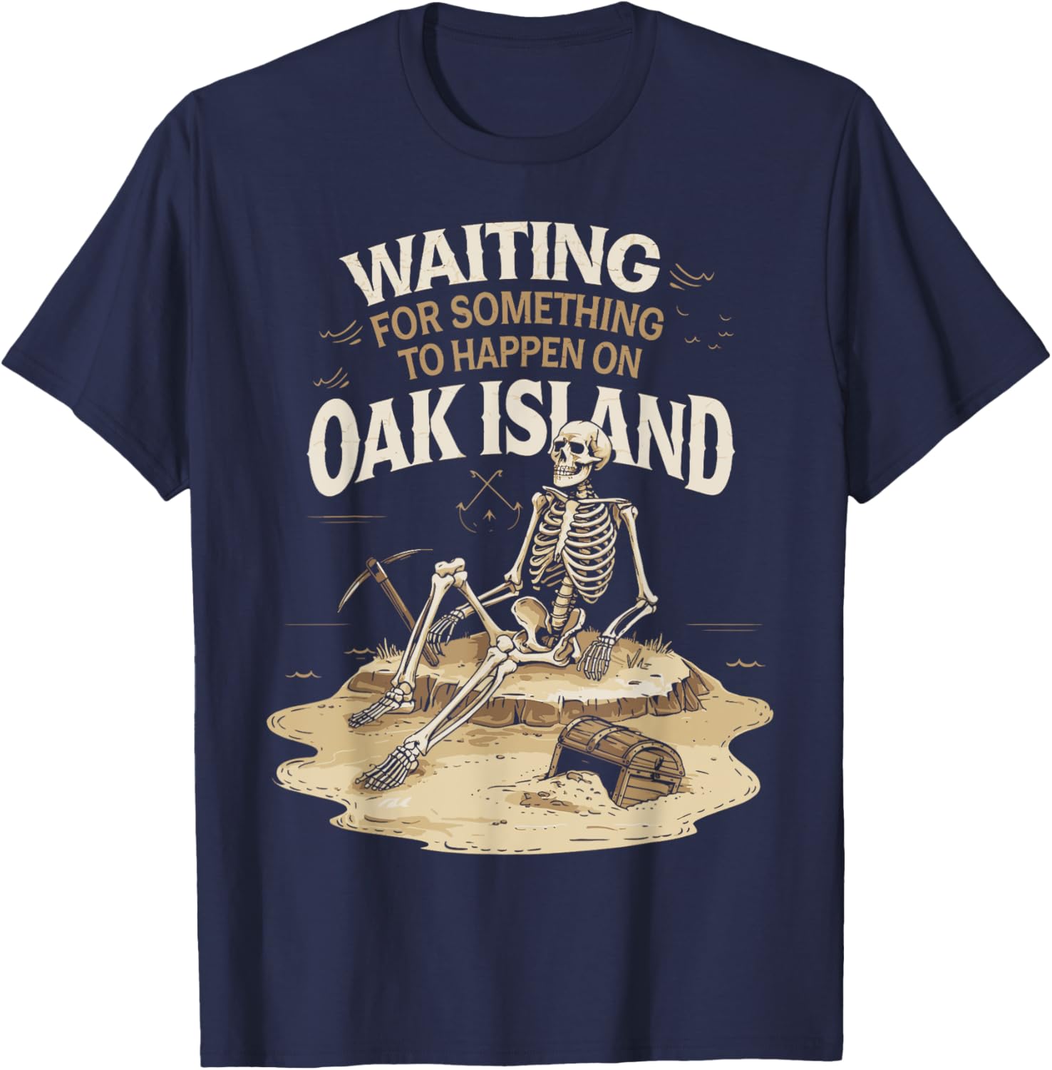 Funny Skeleton T-Shirt Waiting for Adventure on Oak Island - Unique Apparel - 2