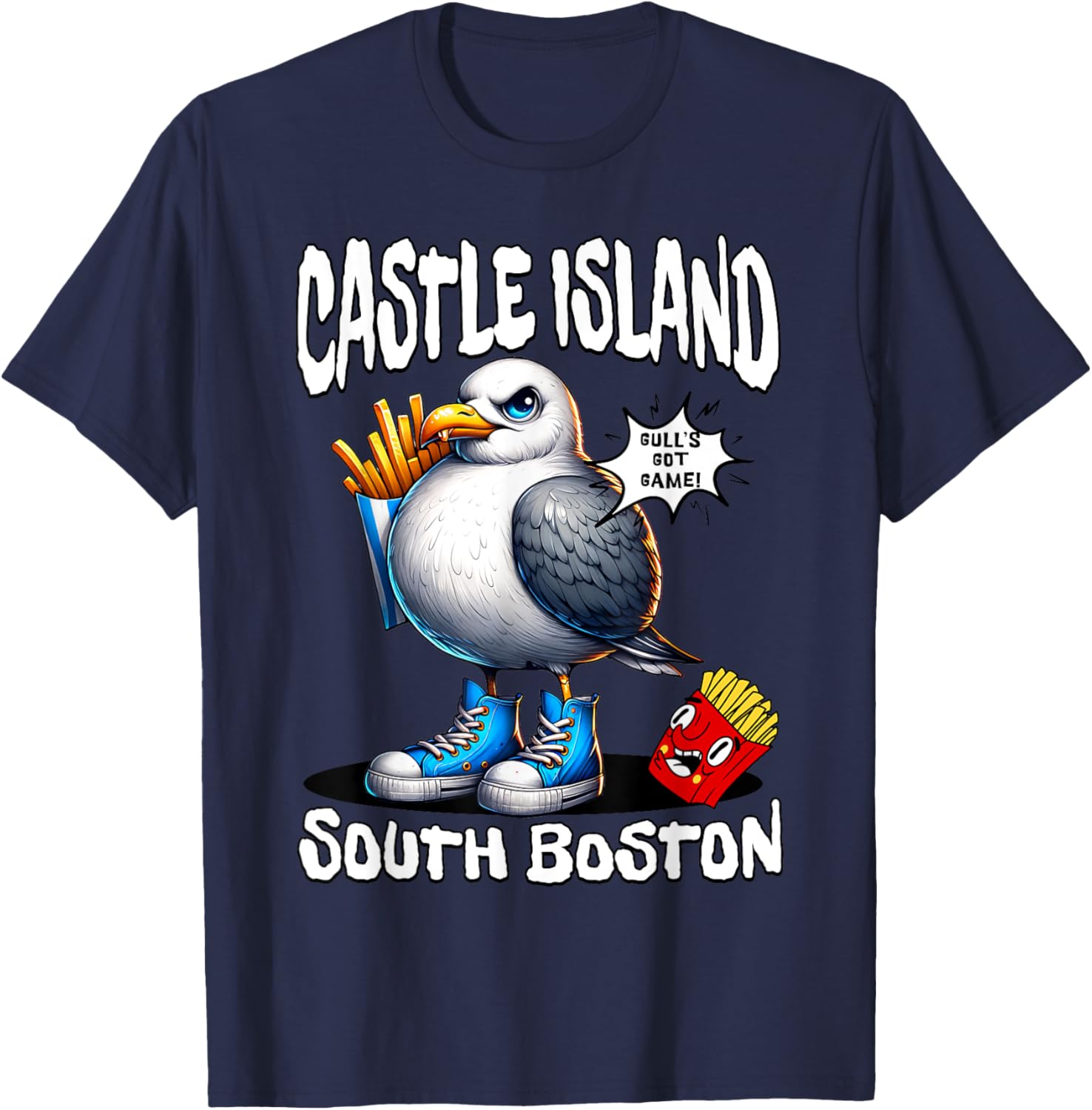 Funny Castle Island Seagull French Fries T-Shirt for Food Lovers - 20