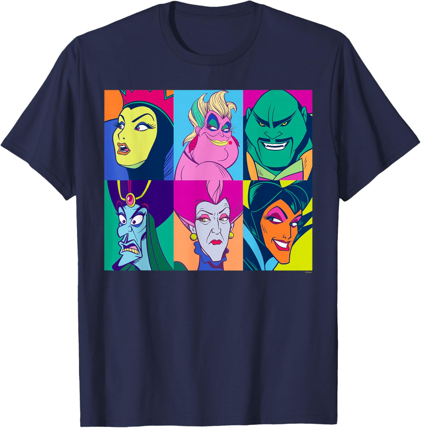 Disney Villains Retro Color Grid T-Shirt for Fans of Classic Characters - 12