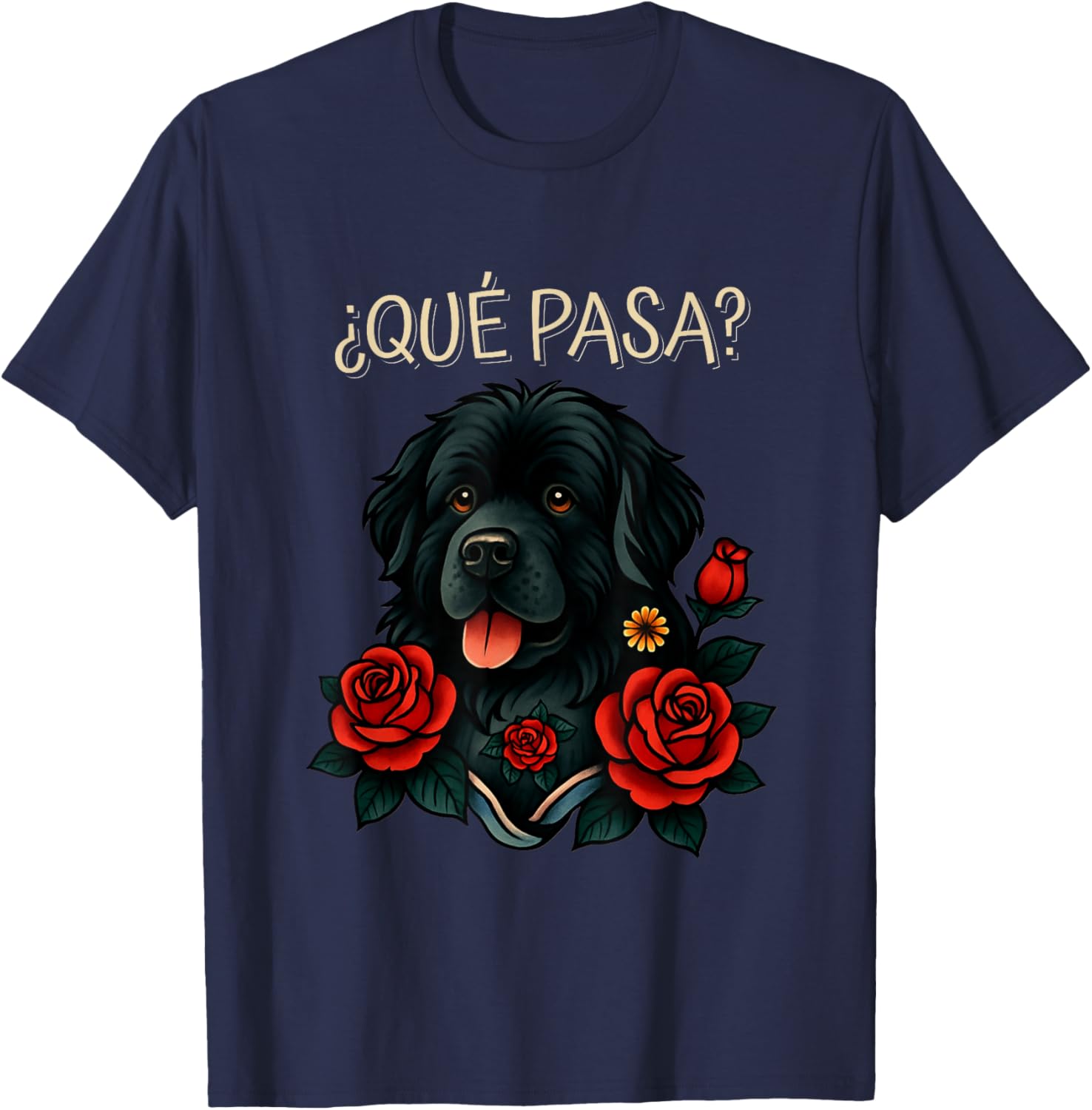 Que Pasa Newfoundland Dog Rose Tattoo T-Shirt for Pet Lovers - 4
