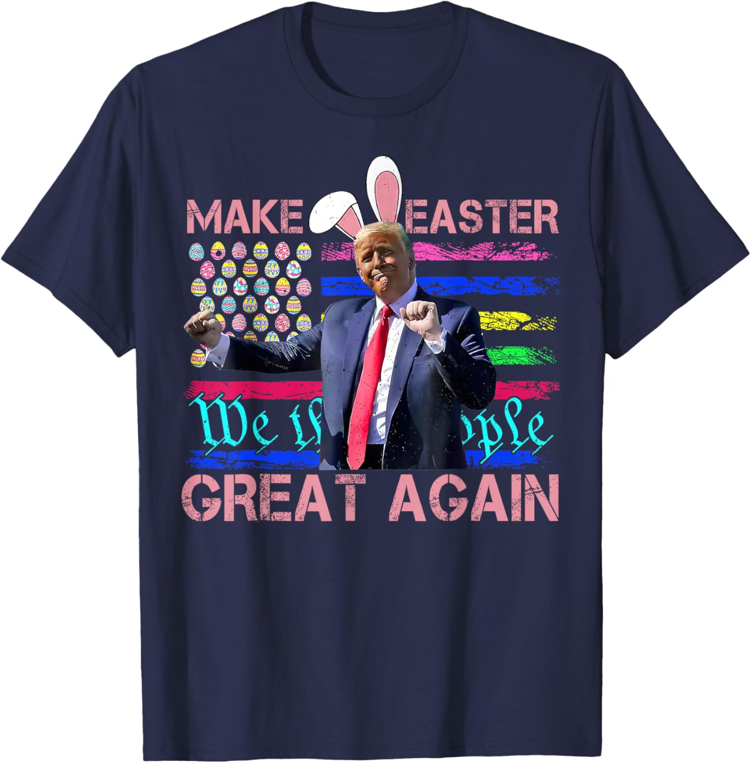 Funny Trump Dancing Easter T-Shirt with USA Flag for Holiday Fun - 16