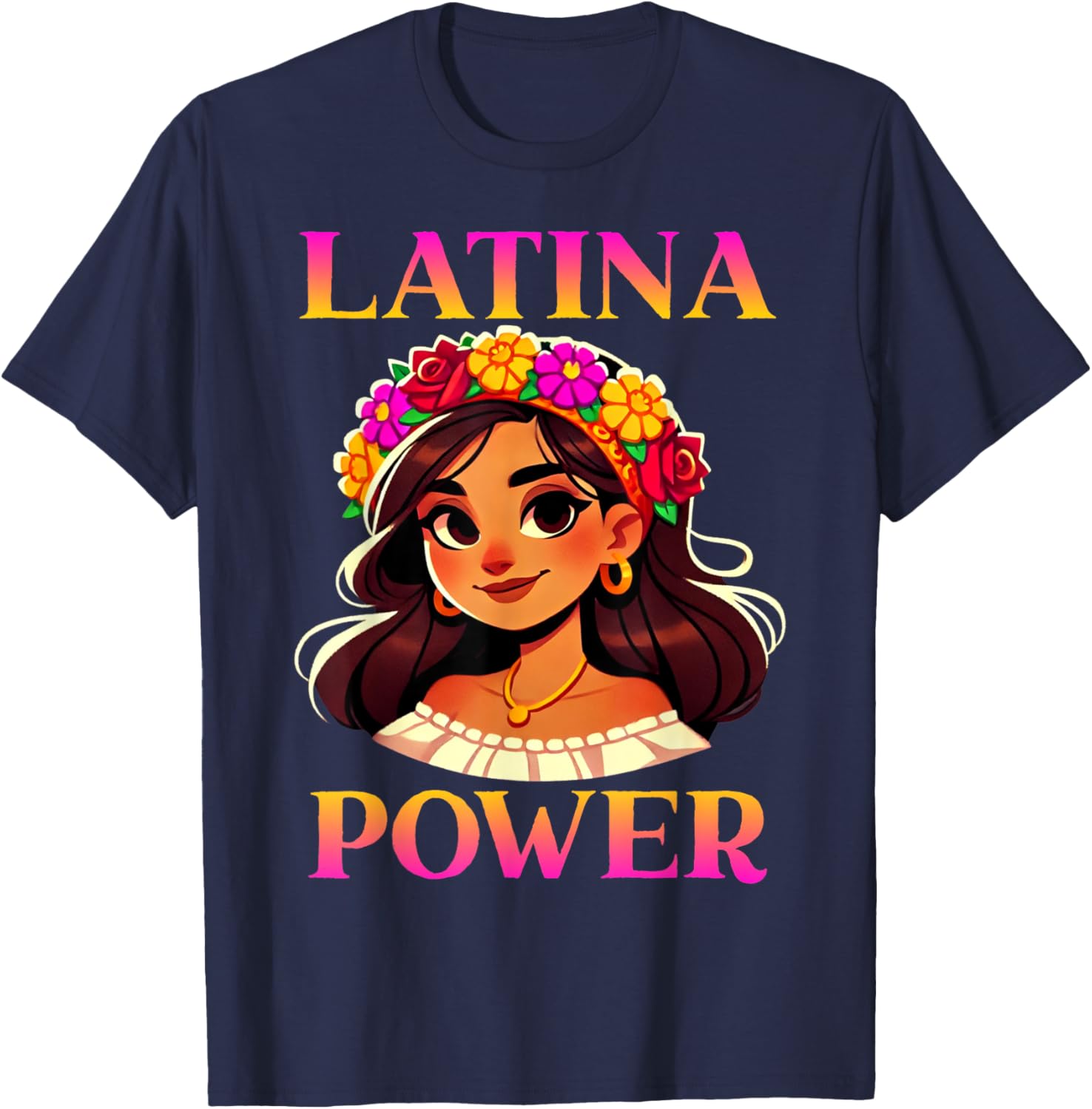 Latina Power Floral Headband T-Shirt for Proud Mexican Women - 7