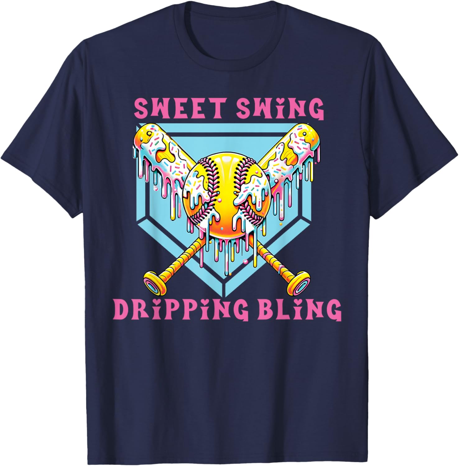 Sweet Swing Dripping Bling Softball Ice Cream Tee for Fun Play Days - 7