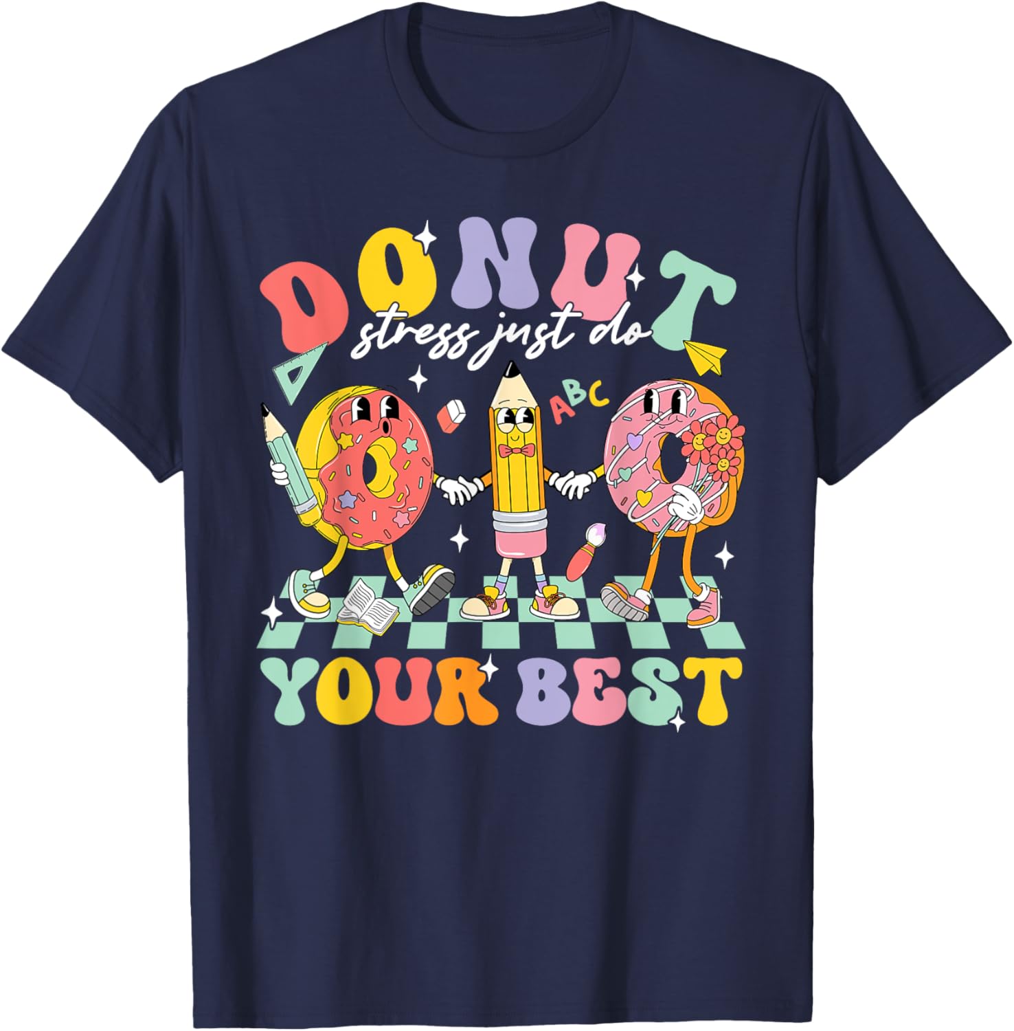 Groovy Donut Stress Test Day T-Shirt for Kids and Teachers Fun Style - 5