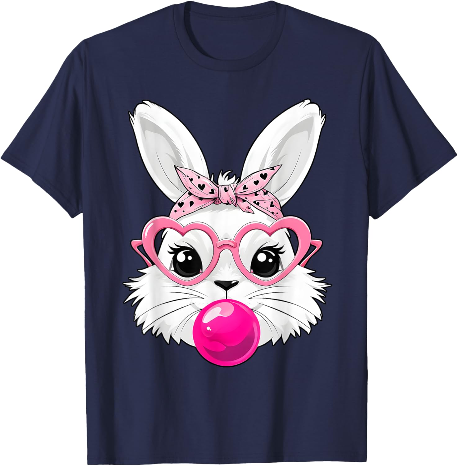 Cute Bunny Face T-Shirt with Heart Glasses for Easter Day Fun - 10