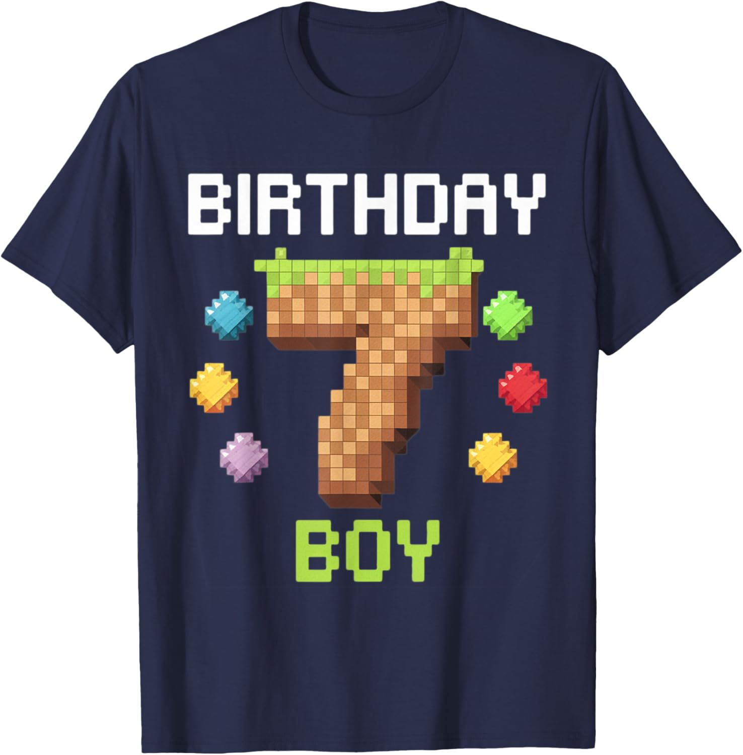 Birthday Boy Gamer 7th Birthday Pixel Number T-Shirt for Kids - 14