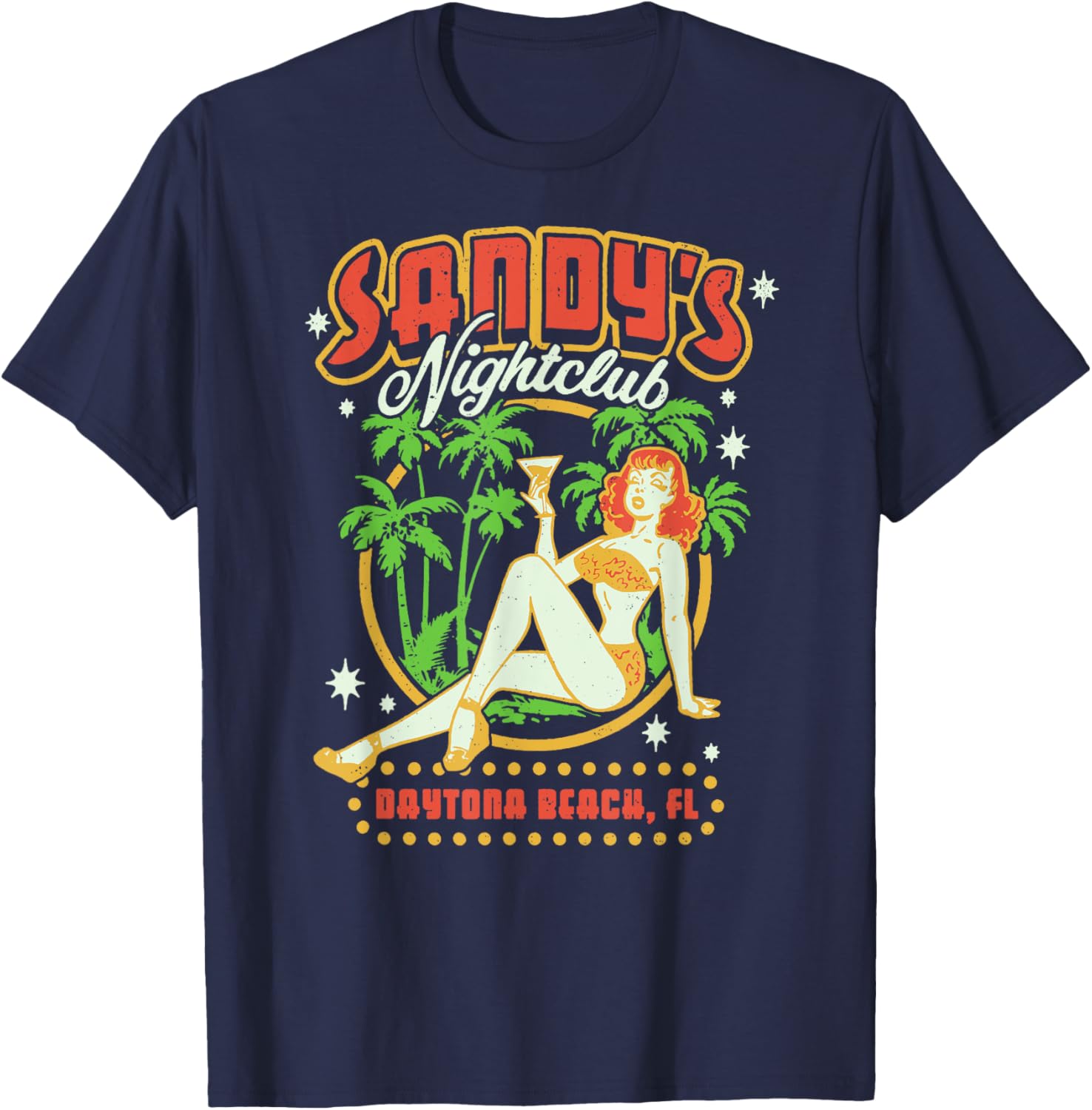 Sandy's Nightclub Daytona Beach Pinup Girl T-Shirt for Trendy Style - 1