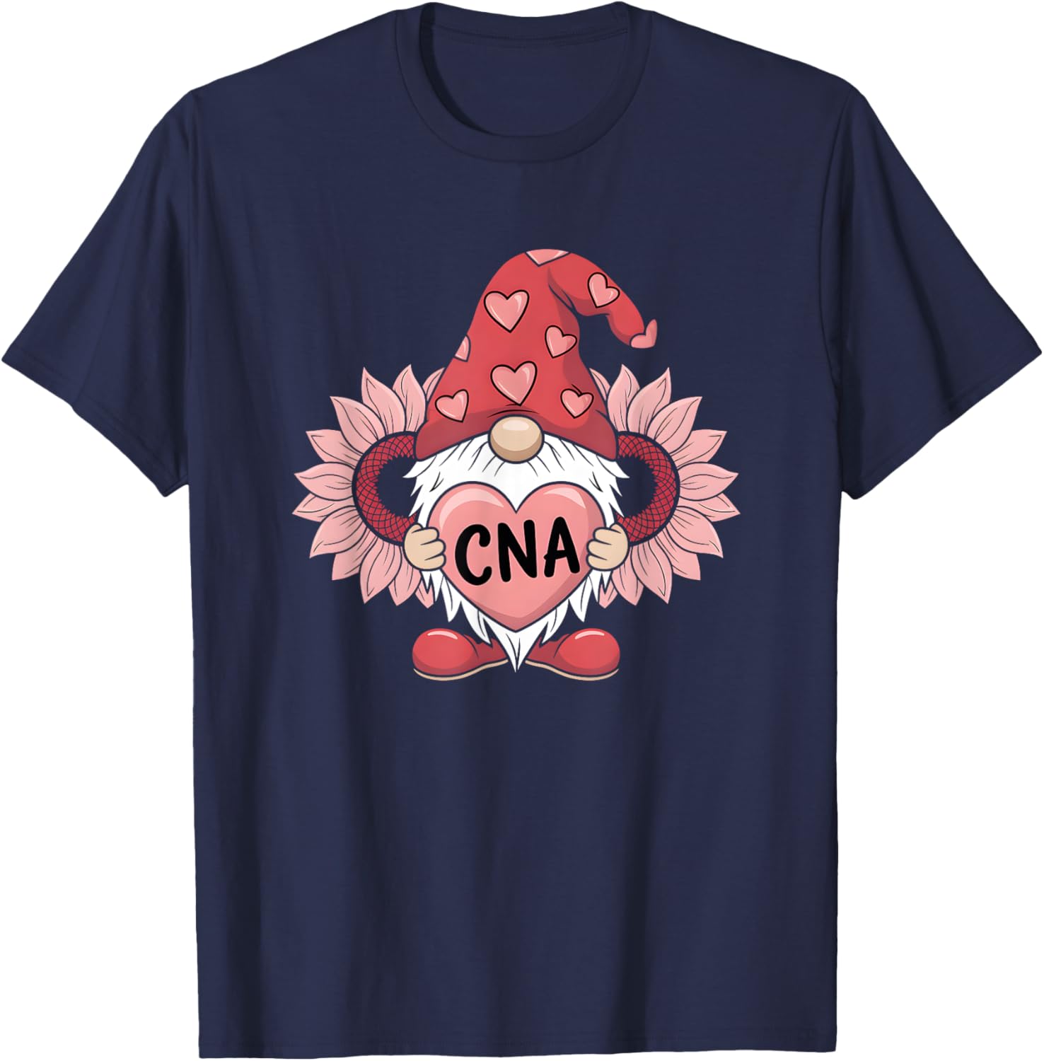 CNA Nurse Gnome Heart Sunflower Valentine's Day T-Shirt Gift Idea - 18