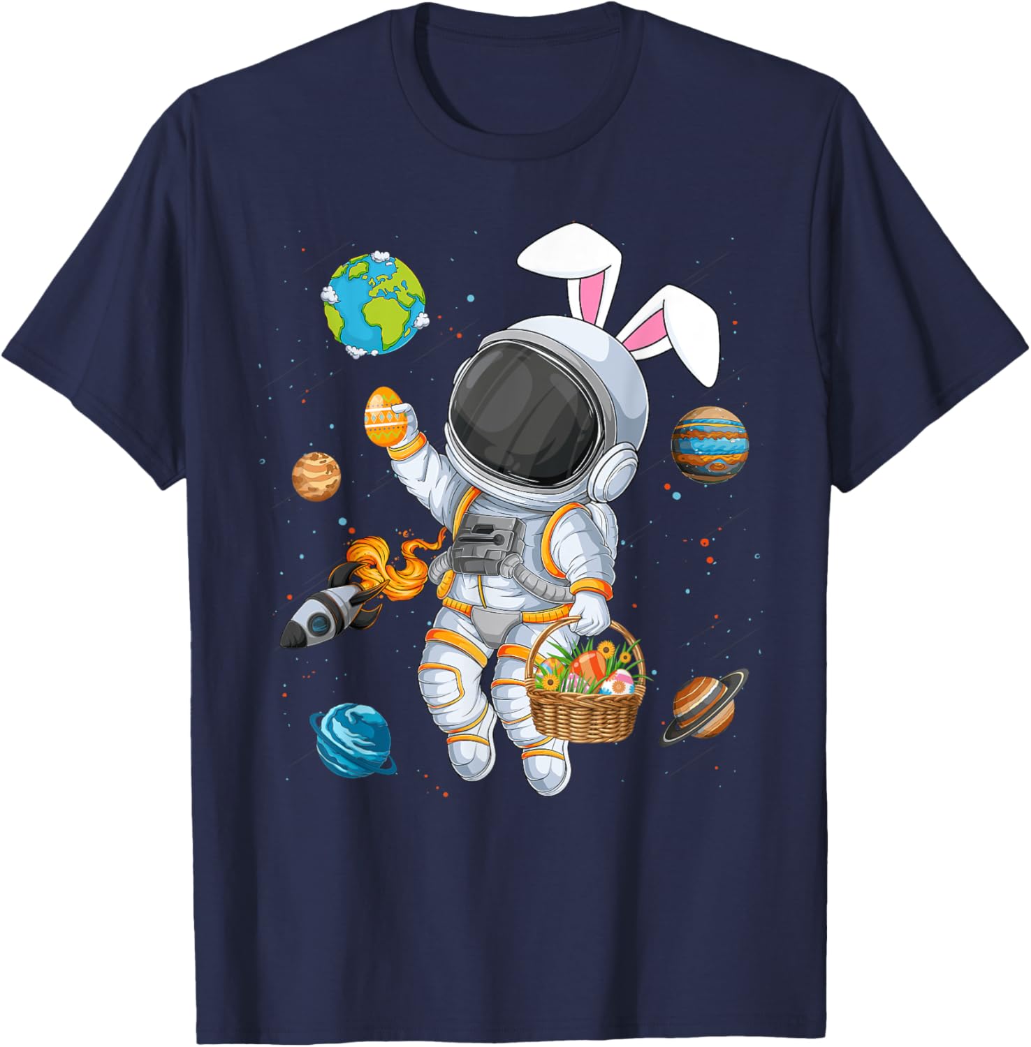 Funny Astronaut Bunny Ears Easter T-Shirt for Boys and Kids - 28