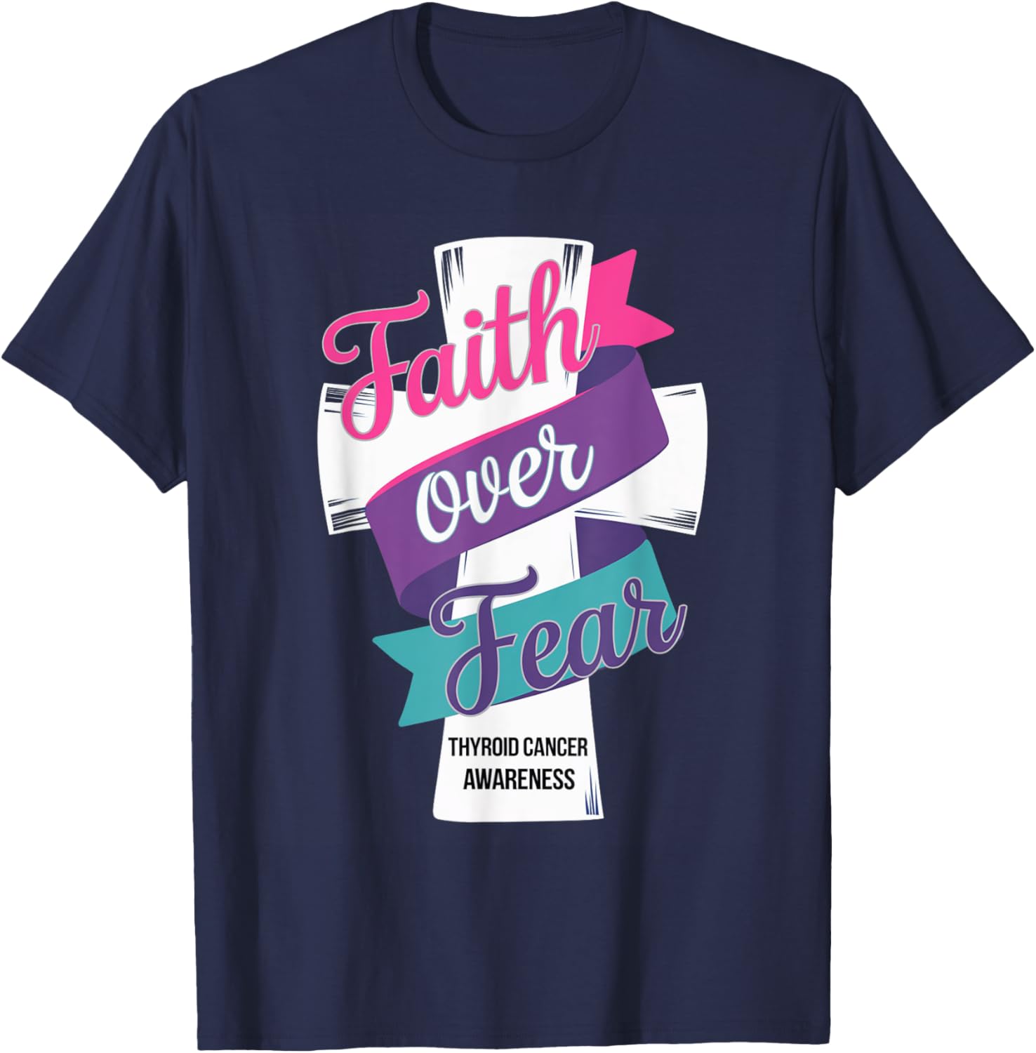 Faith Over Fear Thyroid Cancer Awareness T-Shirt for Hopeful Support - 6