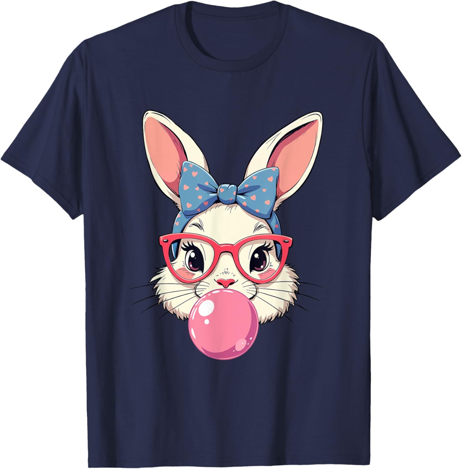 Cute Bunny Face T-Shirt with Heart Glasses and Bandana for Easter Fun - 9