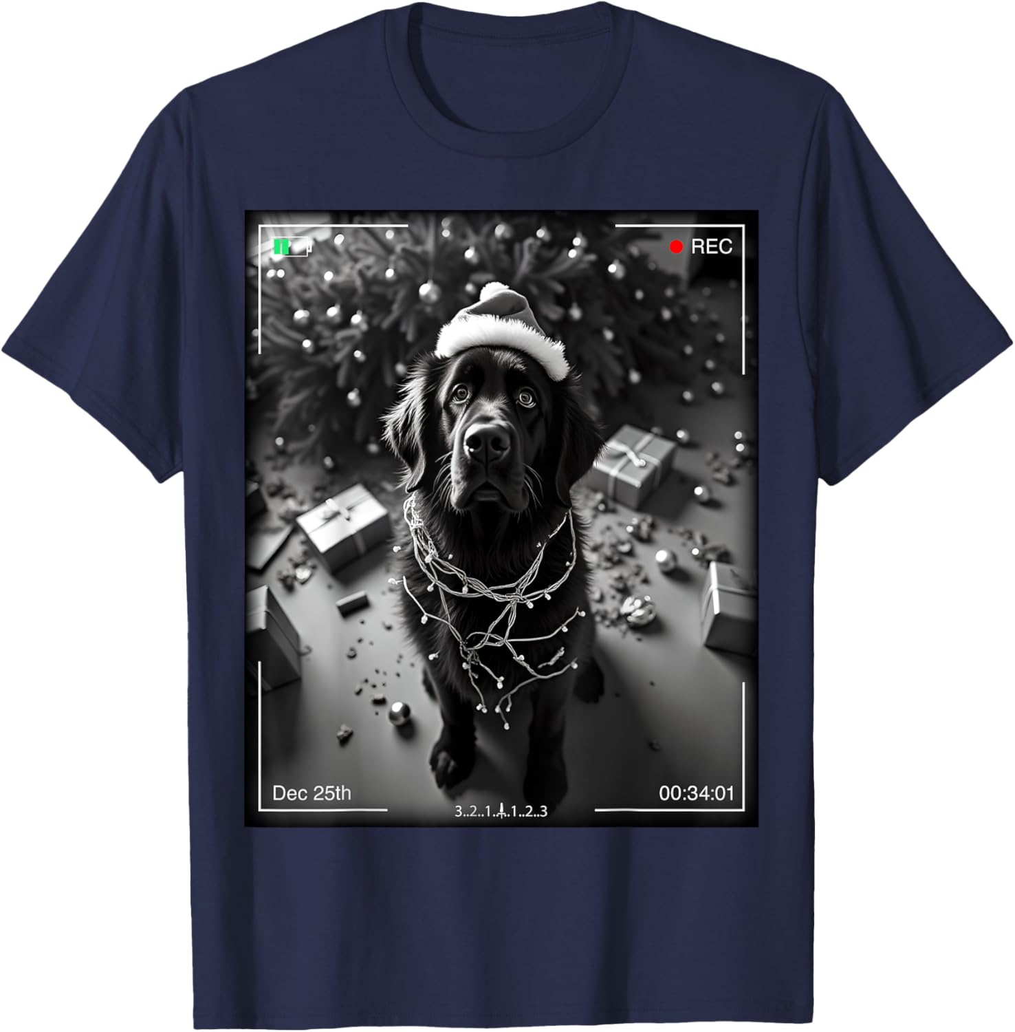 Cute Christmas Newfoundland Dog Caught on Camera T-Shirt for Dog Lovers - 1