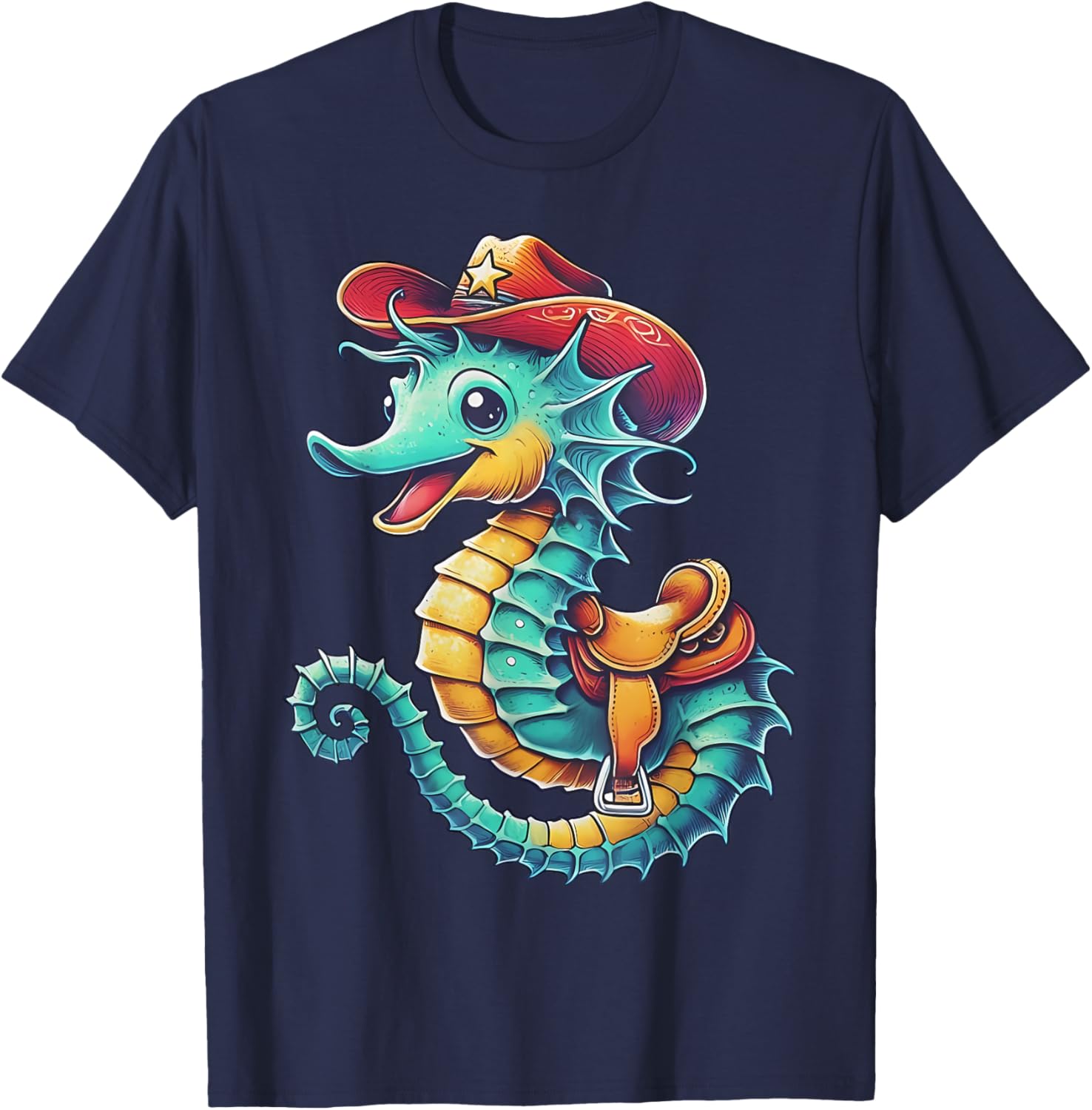 Colorful Cowboy Seahorse Ocean Rodeo T-Shirt for Fun Sea Adventures - 3