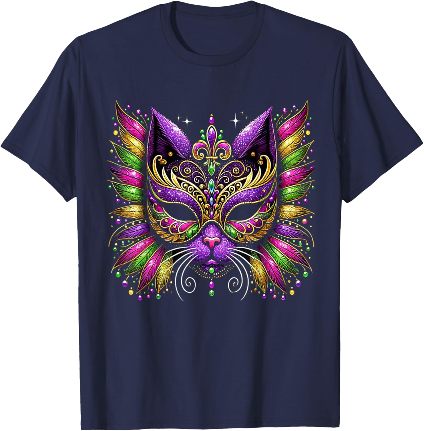 Mardi Gras Cat Mask T-Shirt for Women and Kids Perfect for 2025 Celebrations - 16