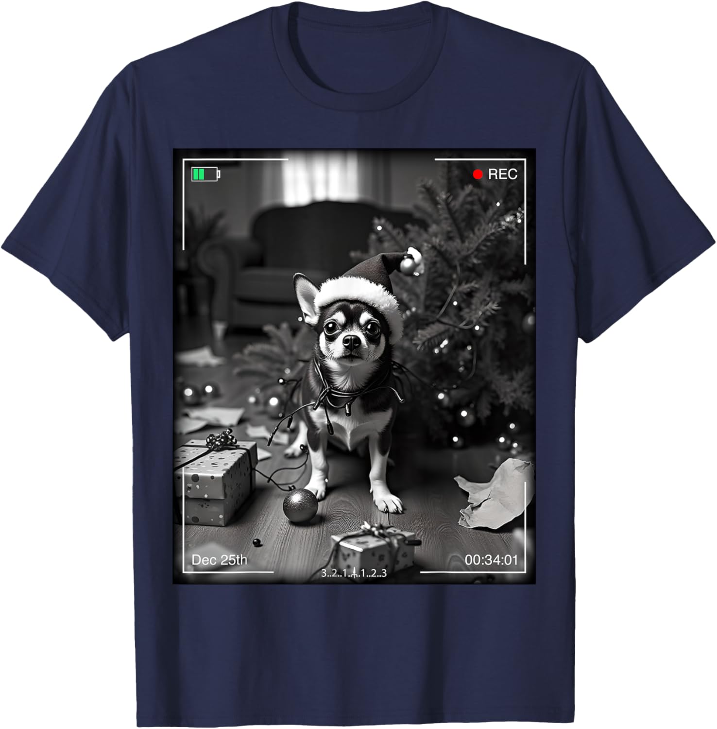 Christmas Chihuahua Caught On Camera T-Shirt for Holiday Cheer - 3