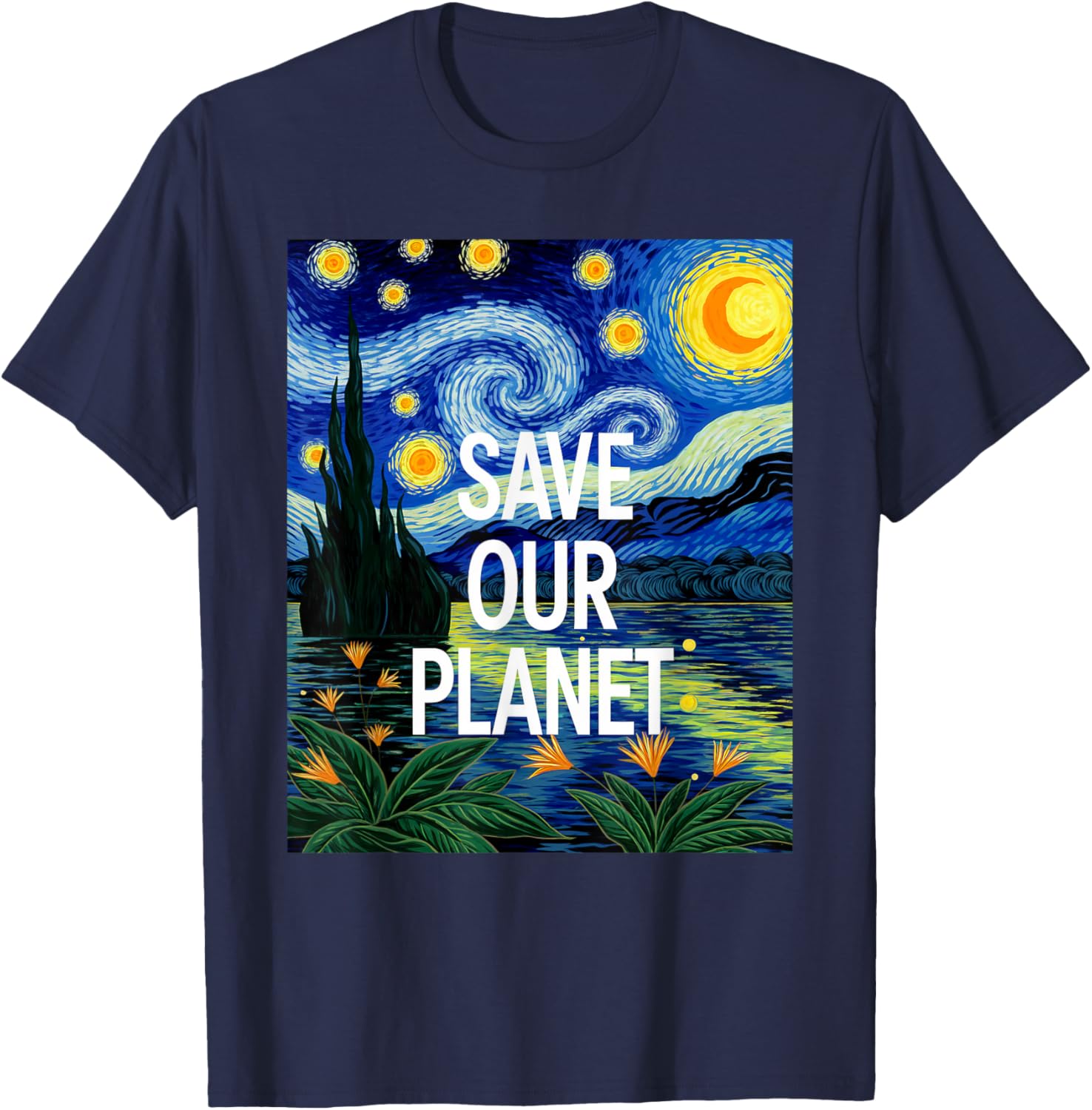 Save Our Planet Starry Night Nature Art T-Shirt for Eco Activists - 17