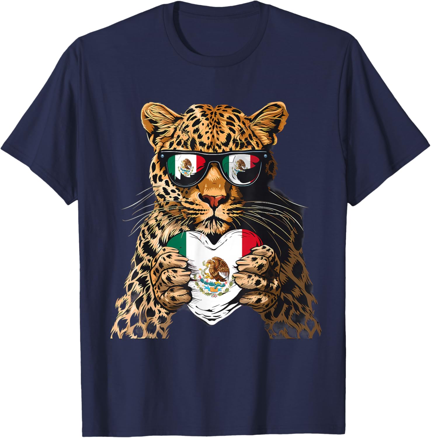 Mexico Flag Heart Leopard Sunglasses T-Shirt for Proud Mexican Roots - 22