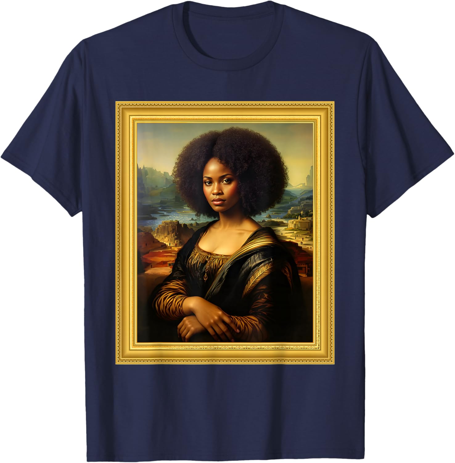 Black Mona Lisa Afro Queen T-Shirt for Black History Month Celebration - 13