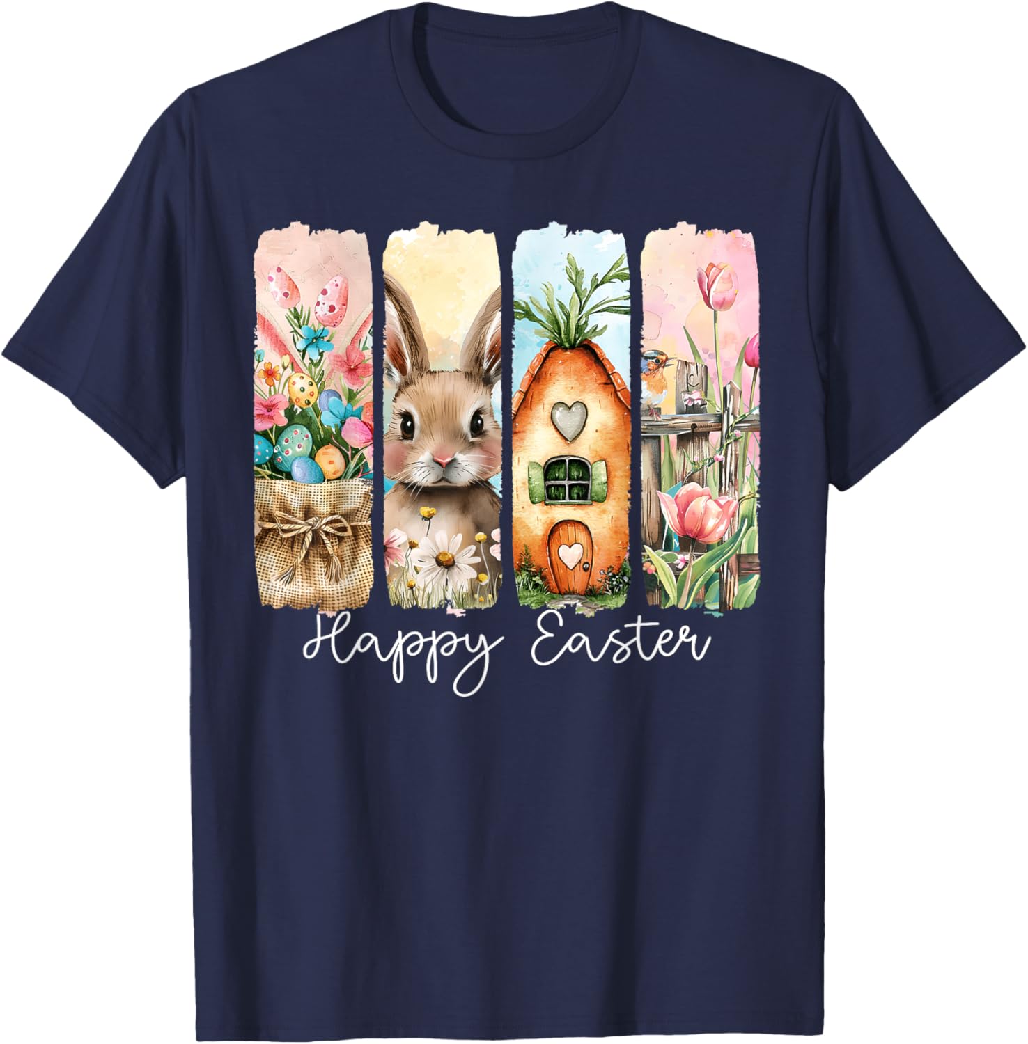Happy Easter Bunny Chick Eggs Floral T-Shirt for Cute Spring Style - 17
