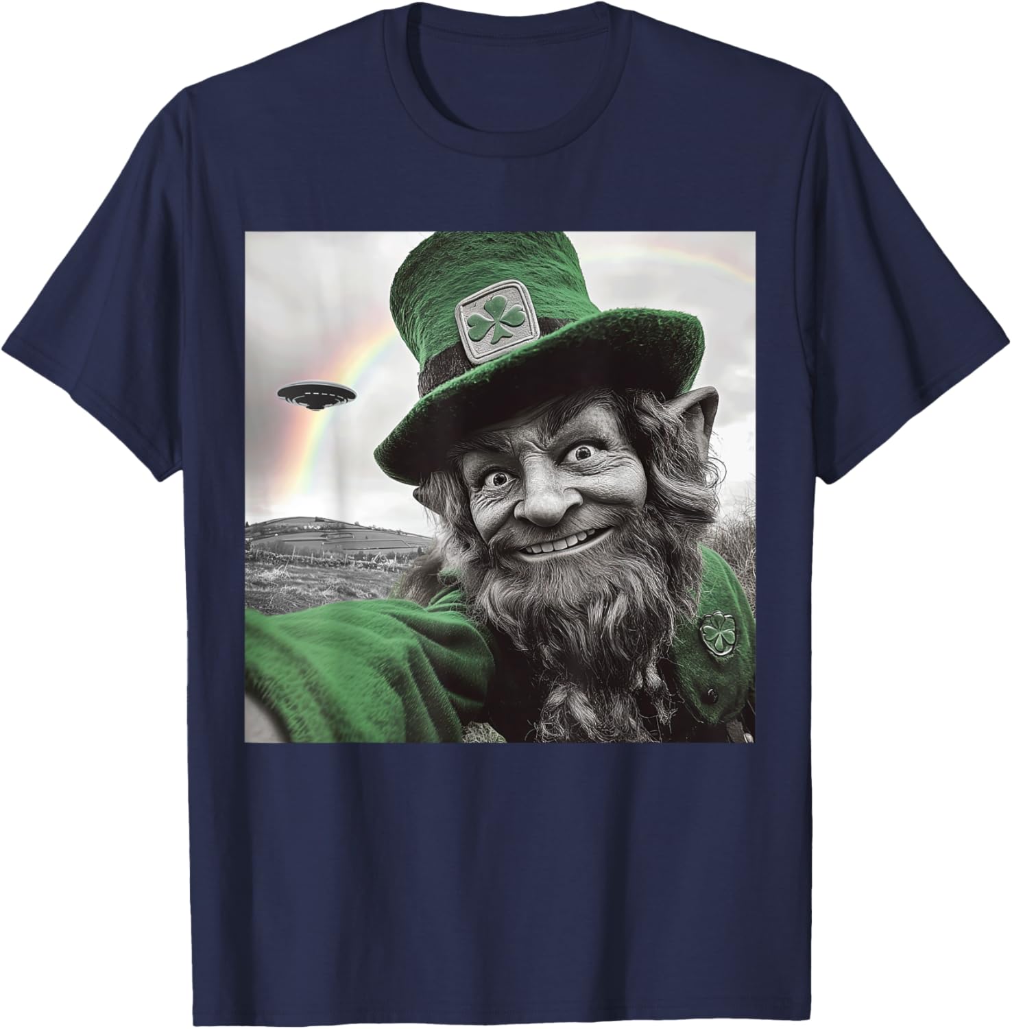 Funny St Patricks Day Rainbow Leprechaun UFO Selfie T-Shirt for Everyone - 12