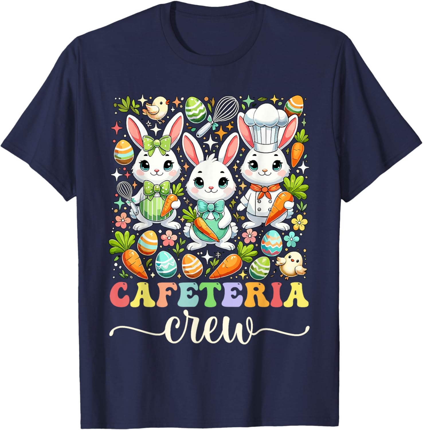 Groovy Cafeteria Crew Easter Bunny T-Shirt for School Workers - 8