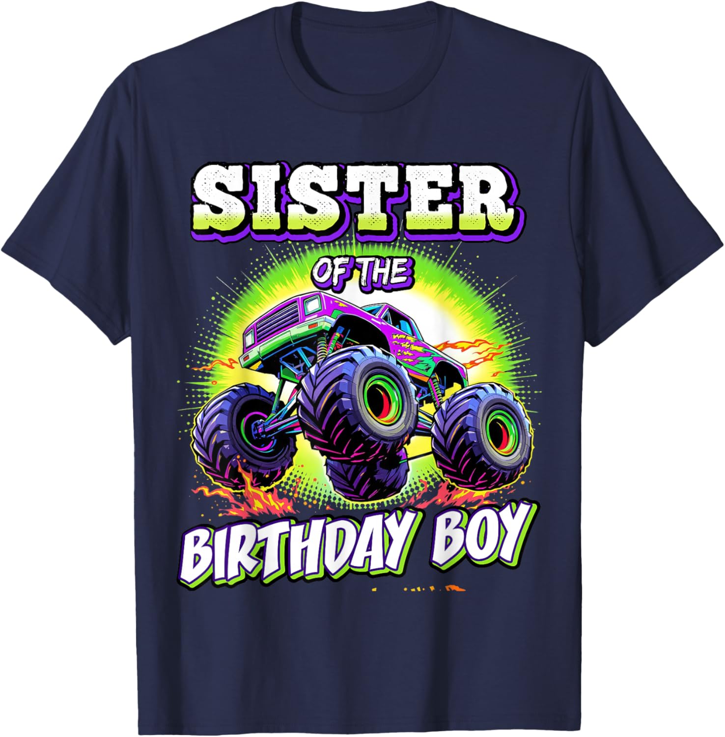 Sister of the Birthday Boy Monster Truck Party T-Shirt for Fun Celebrations - 3